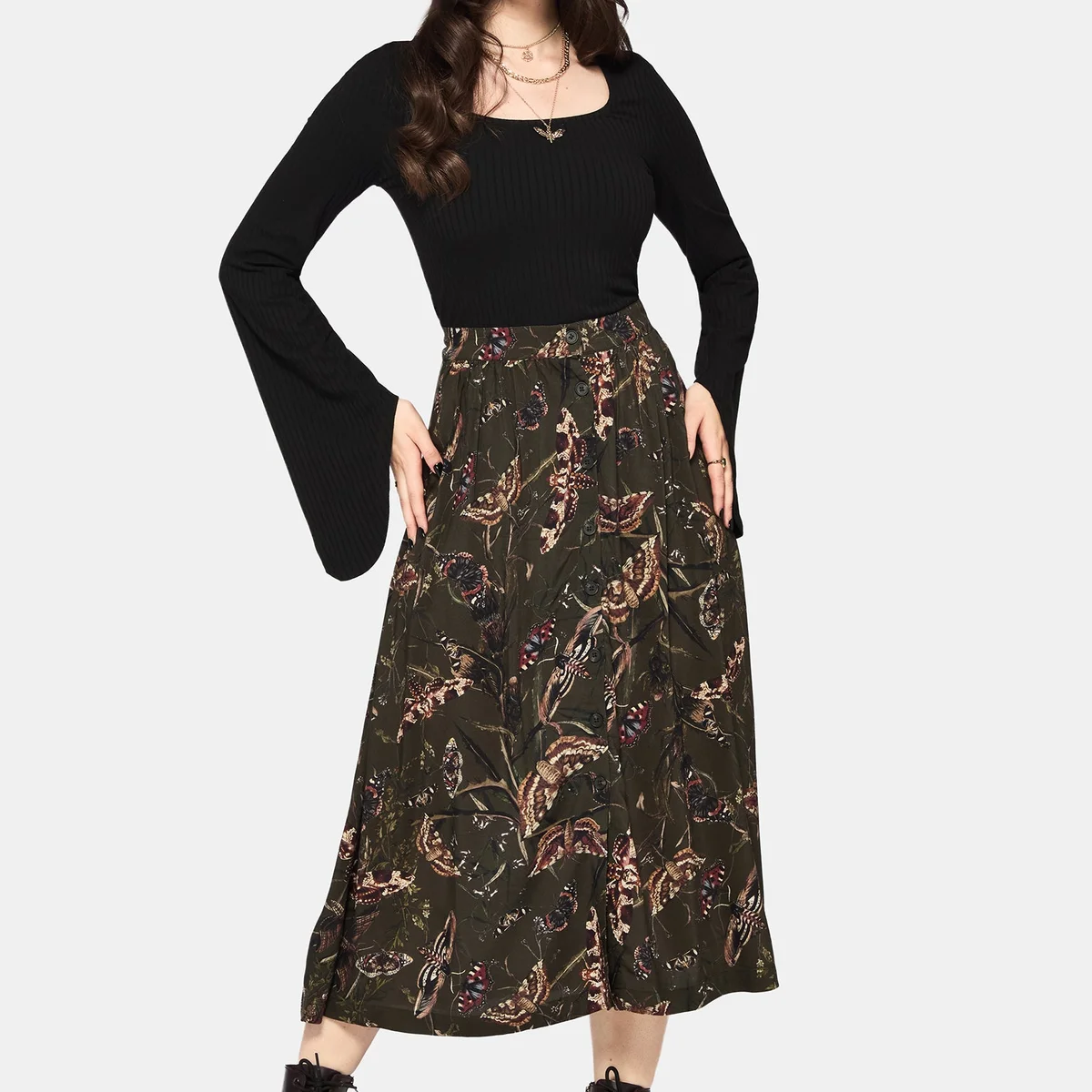 Whispen Moth Print Button Up Midi Skirt thumbnail 4