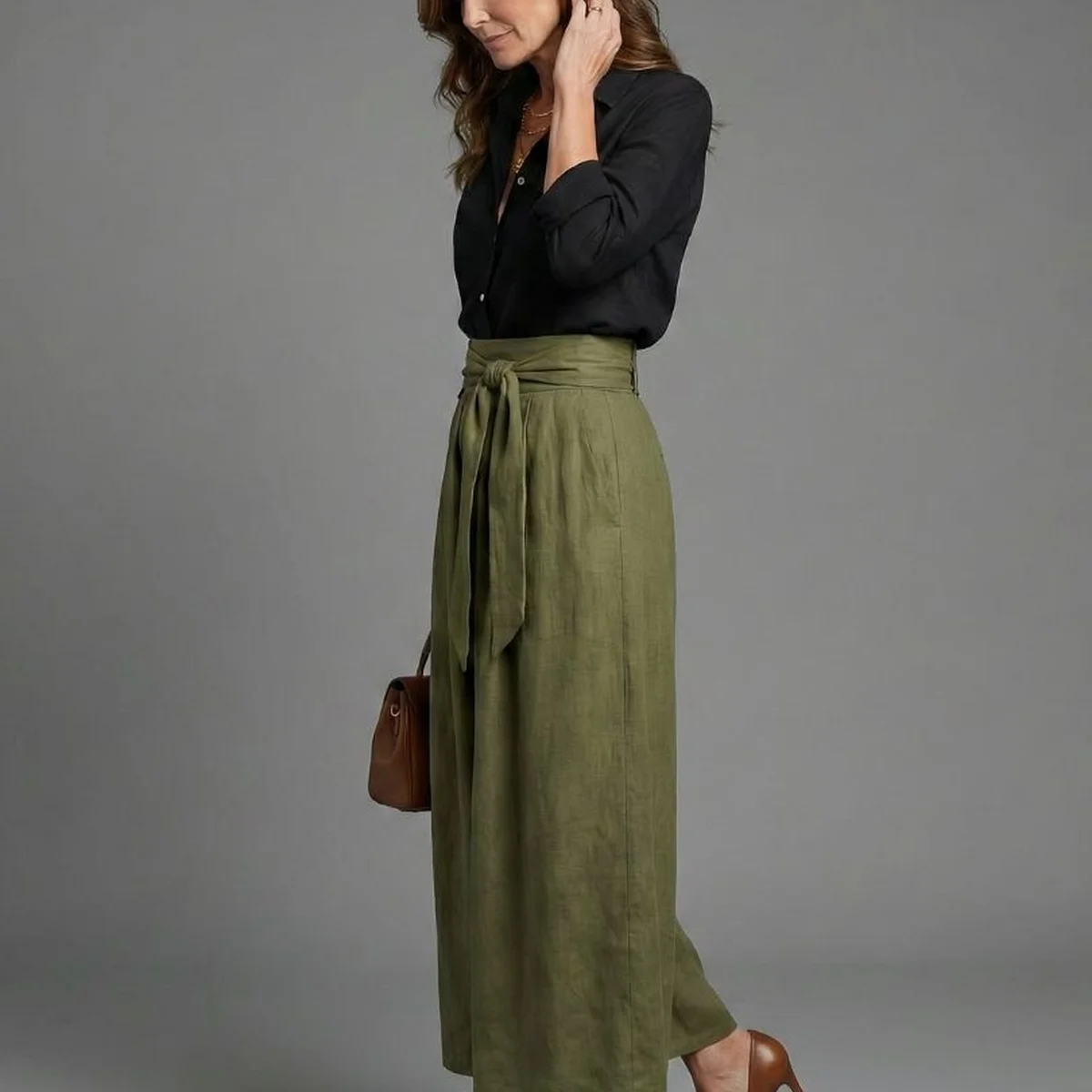 Vera | Two Piece Set Black Bloe Olive Green Midi Skirt