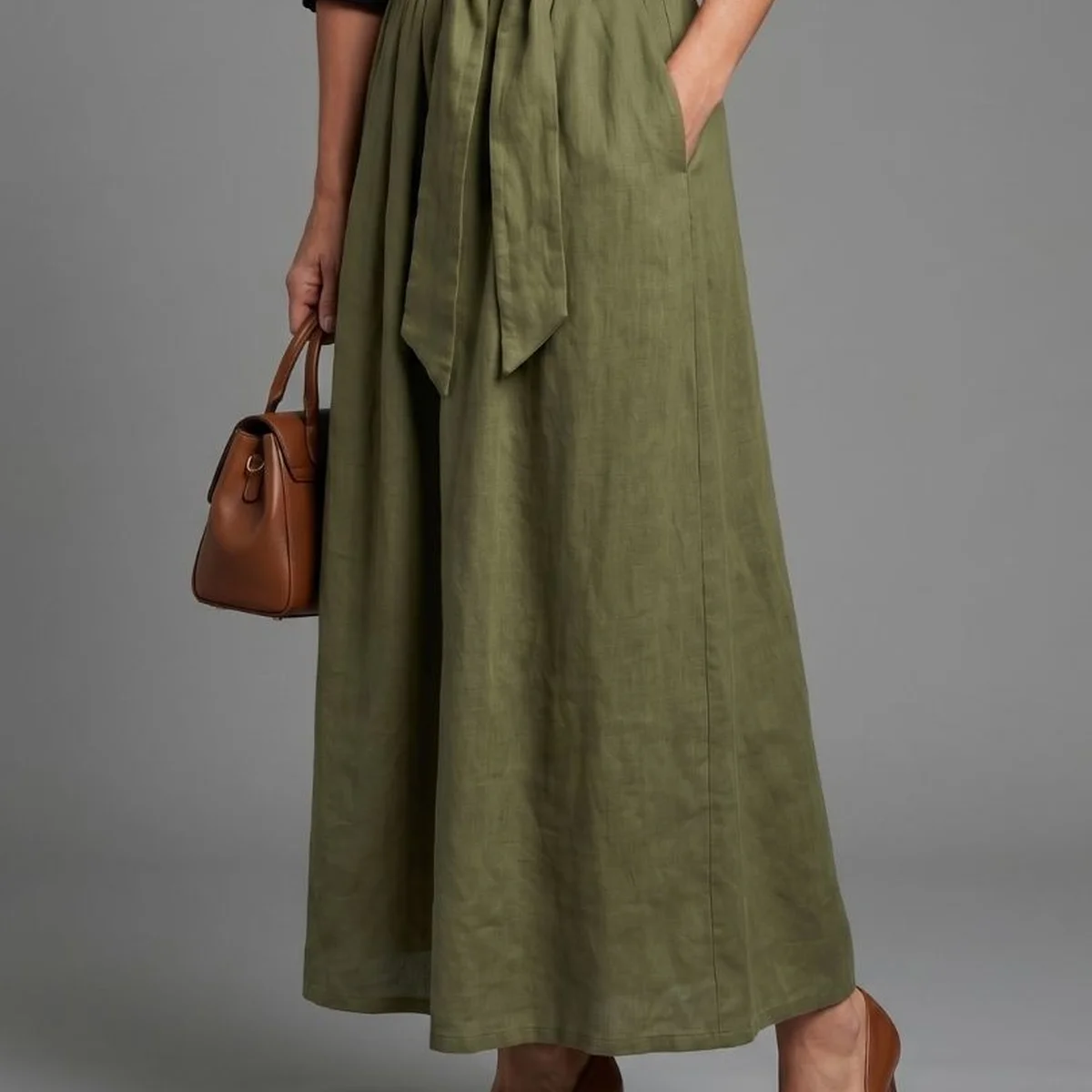 Vera | Two Piece Set Black Bloe Olive Green Midi Skirt thumbnail 4