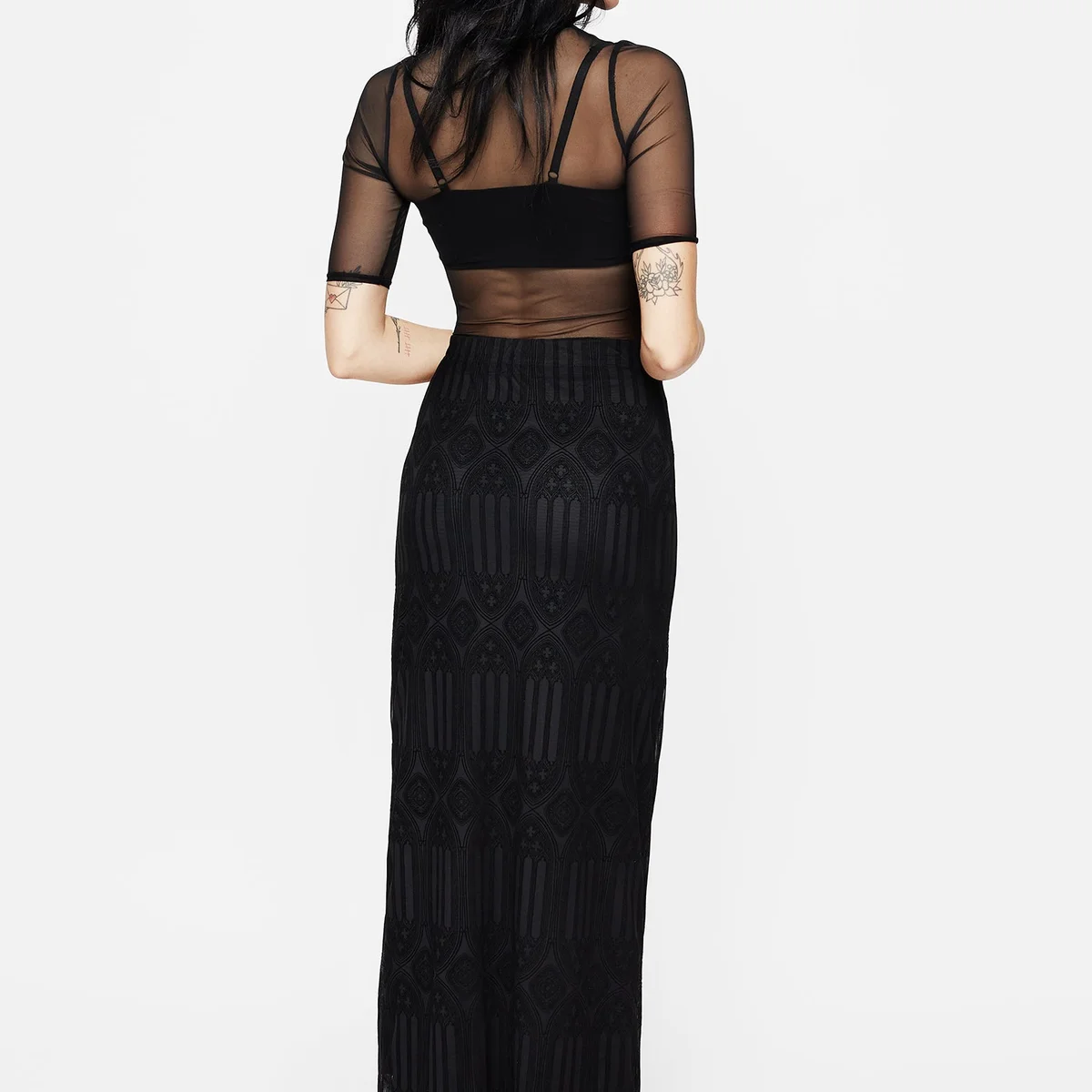 Cloister Flocked Mesh Maxi Skirt thumbnail 3