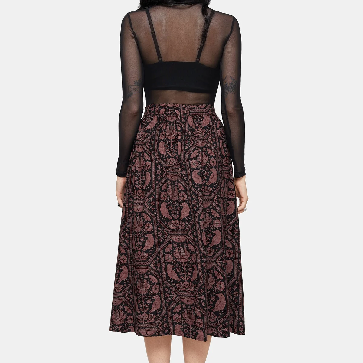 Annabel Inverted Raven Print Button Down Midi Skirt thumbnail 3