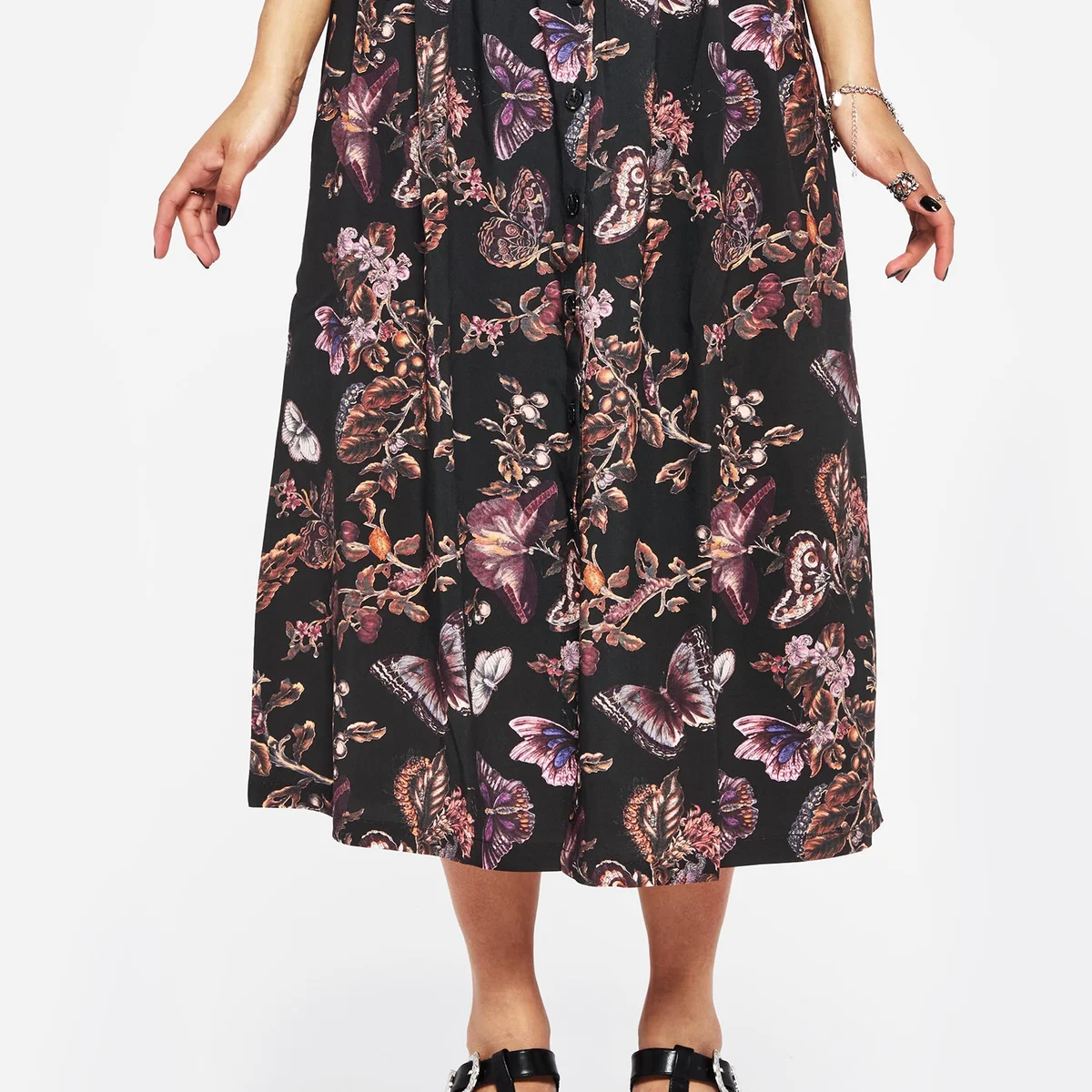 Eloise Floral Butterfly Print Button Up Midi Skirt - Image 1