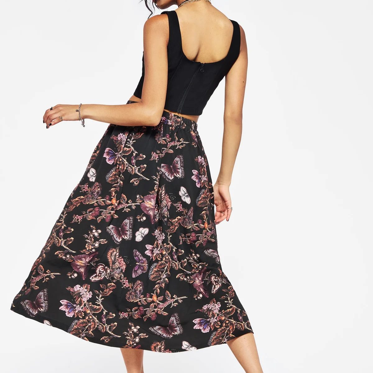 Eloise Floral Butterfly Print Button Up Midi Skirt thumbnail 3