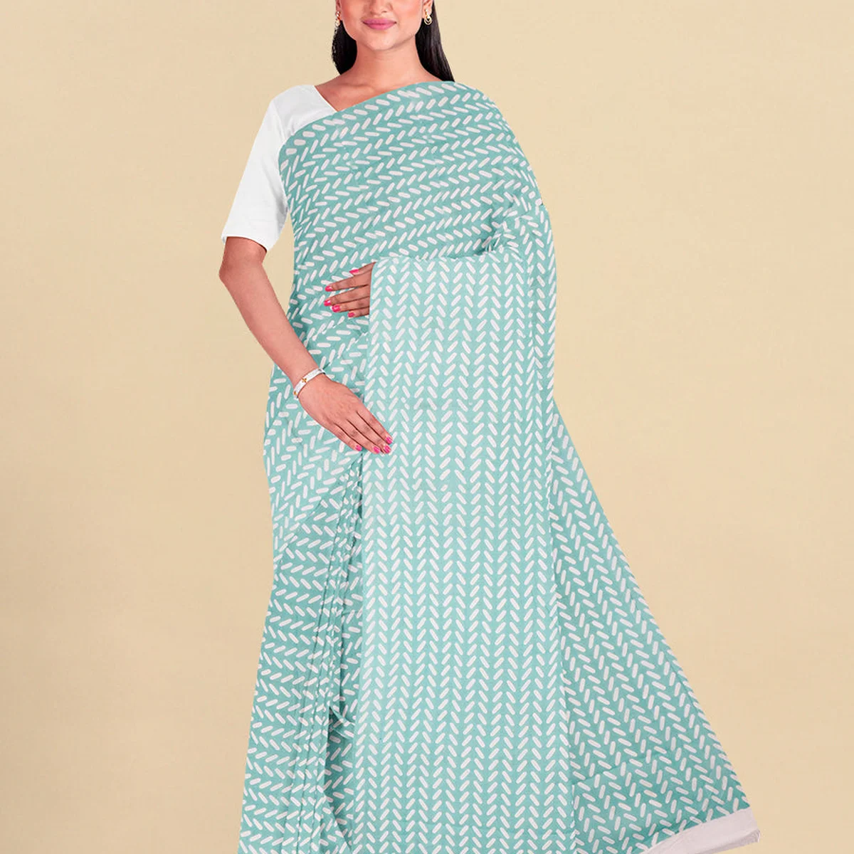 Pure Cotton Light Blue Capsule Design Printed Saree PCS44 - Image 1
