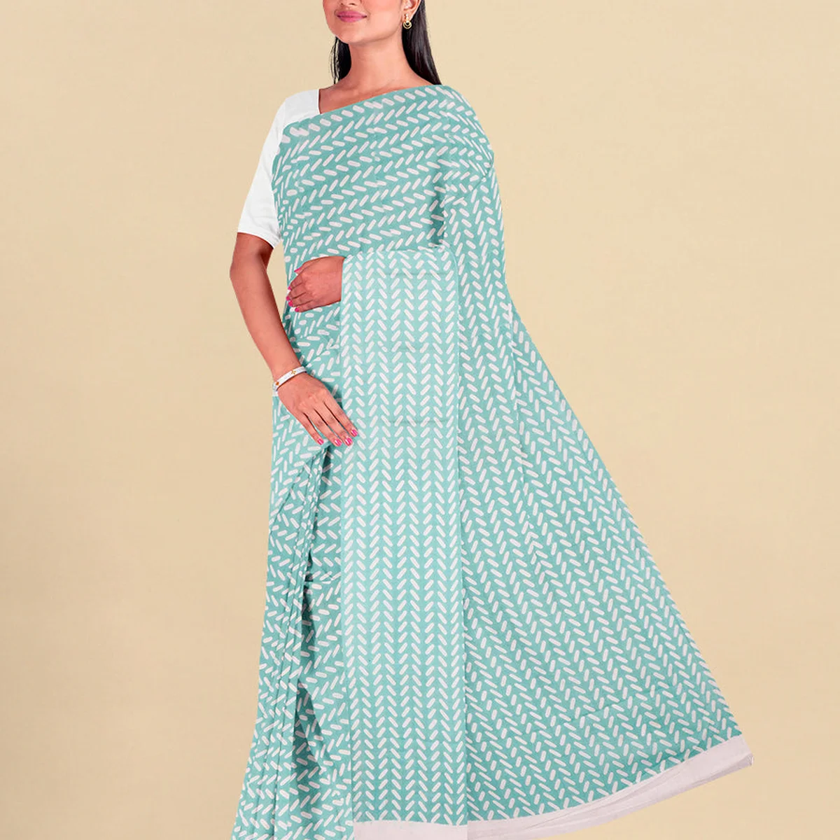 Pure Cotton Light Blue Capsule Design Printed Saree PCS44 thumbnail 2