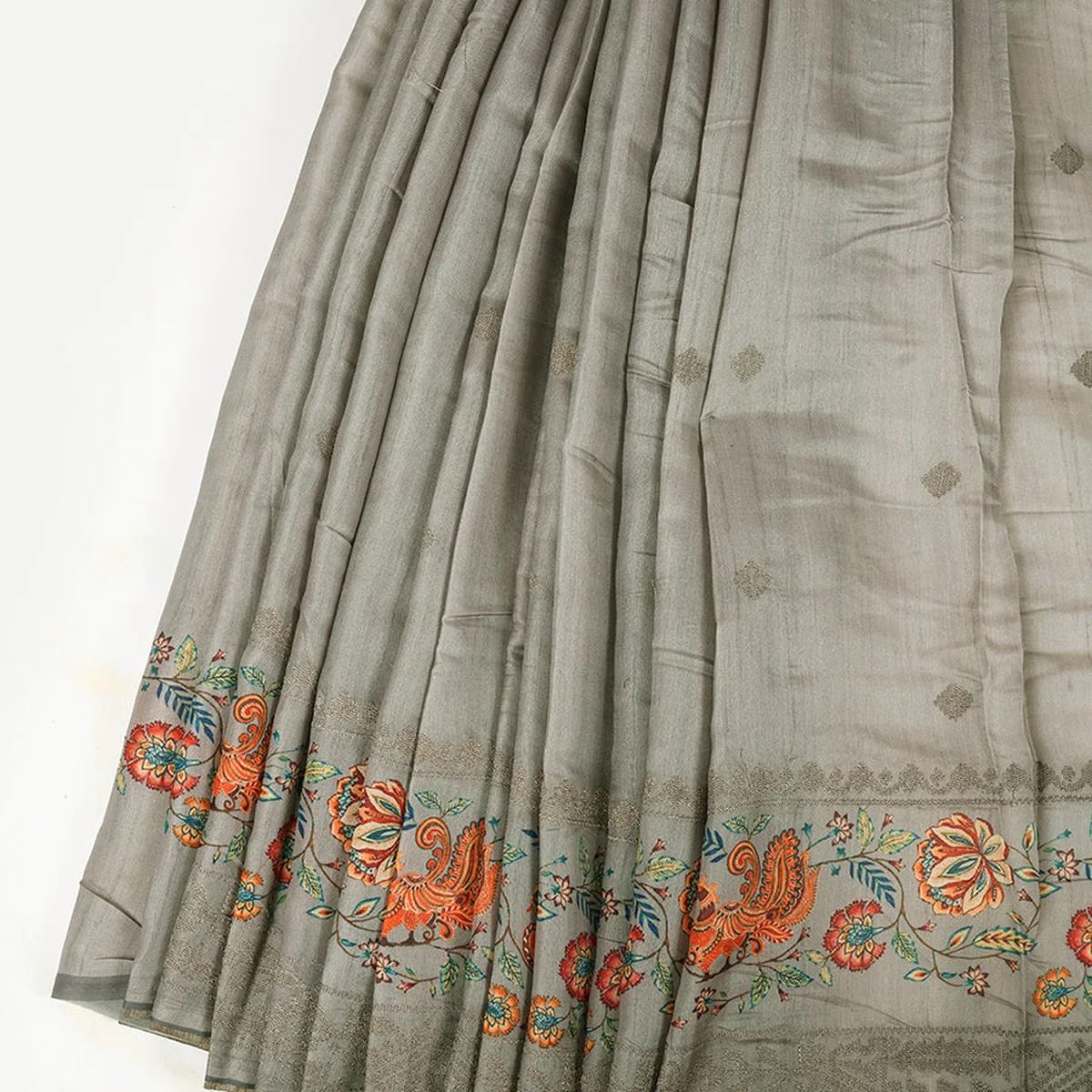 Semi Raw Silk Grey Colour Printed Saree with Embroidered Border SRS15 thumbnail 3