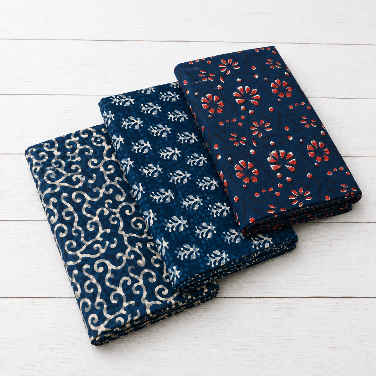Fabric 100% Indian Cotton ~ Indigo Impressions - Image 1
