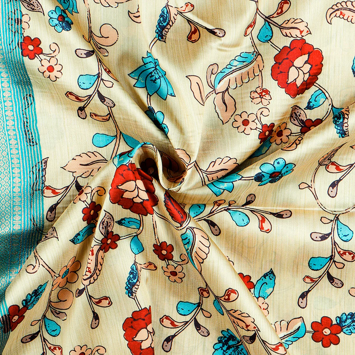 Women Sandal & Green Floral Printed Dola Silk Saree DSP01 thumbnail 3