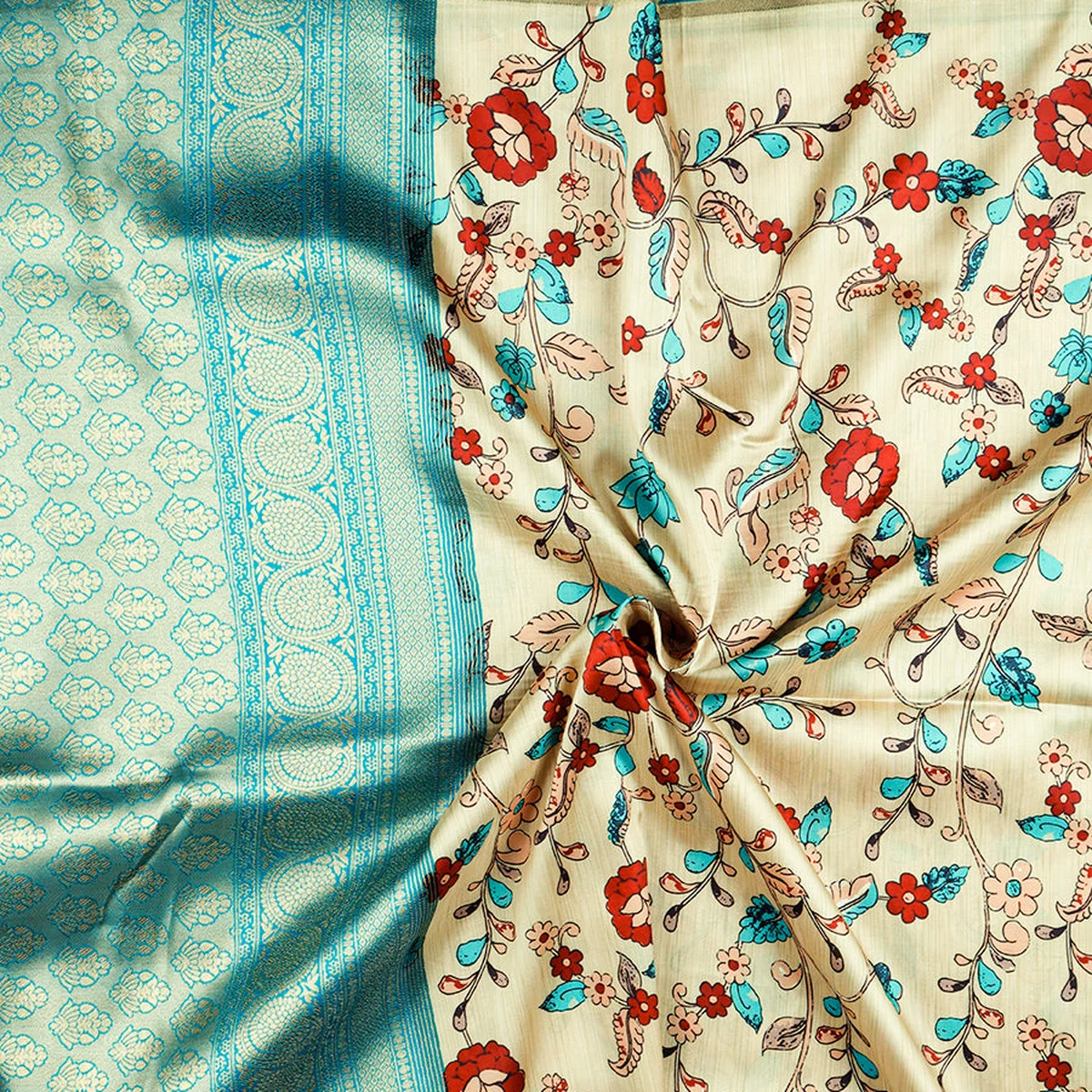 Women Sandal & Green Floral Printed Dola Silk Saree DSP01 thumbnail 4