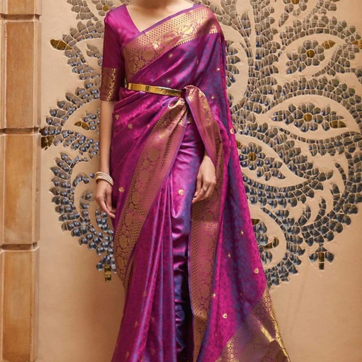 Winterberry Purple Banarasi Silk Saree With Blouse Piece - Image 1