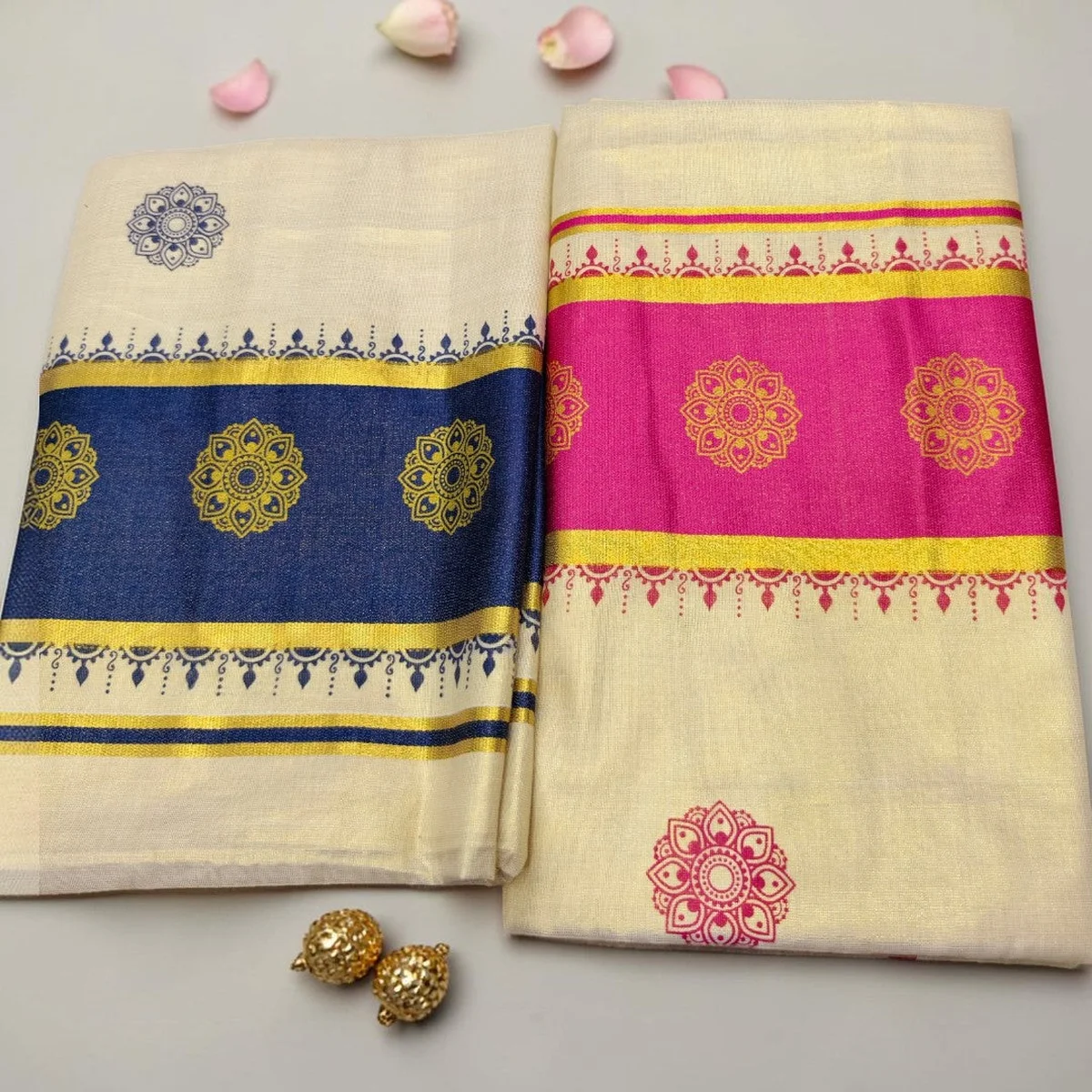 Mandala Kerala Kasavu Tissue Silk Saree - Image 1