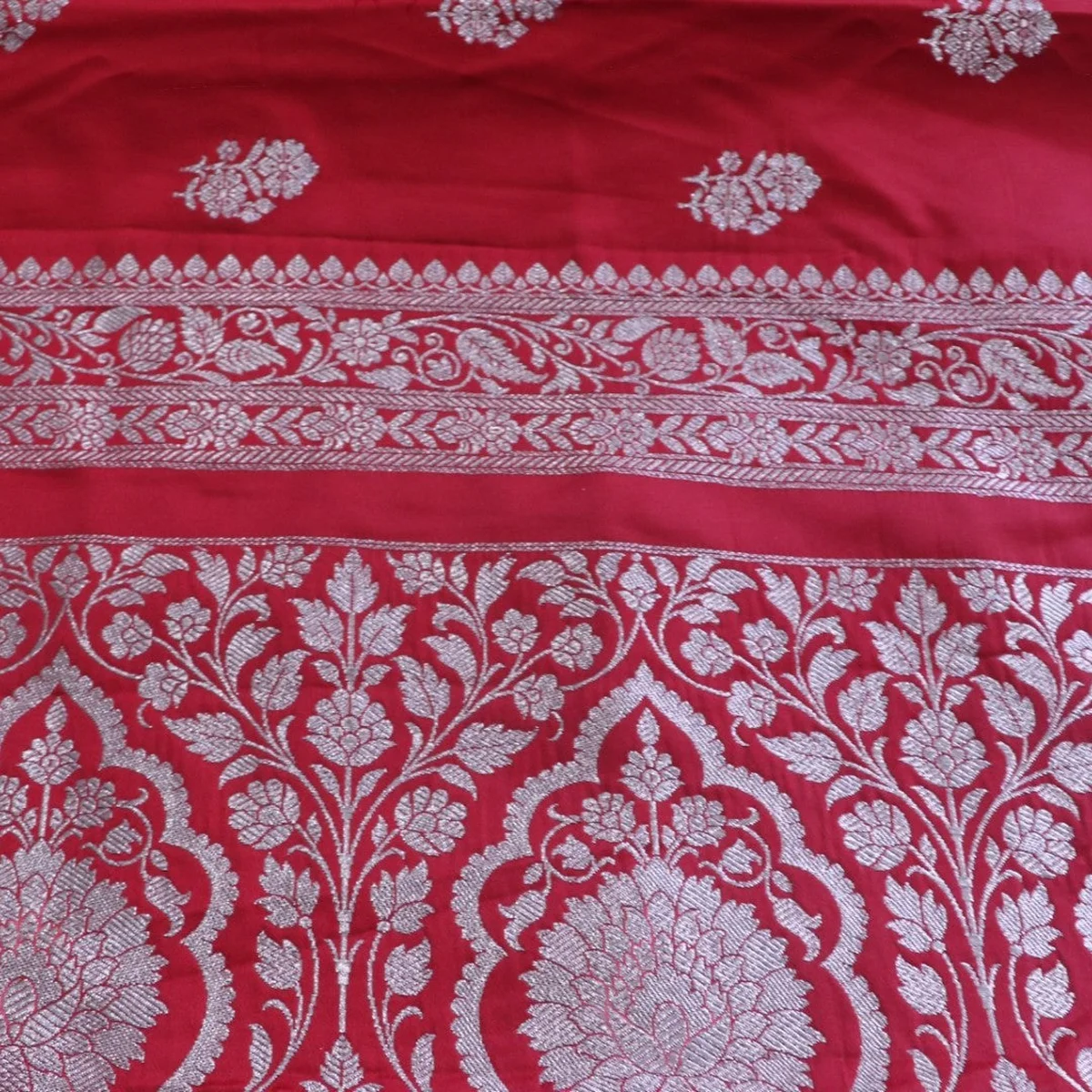 Red Banarasi Mashru Katan Silk Saree thumbnail 3