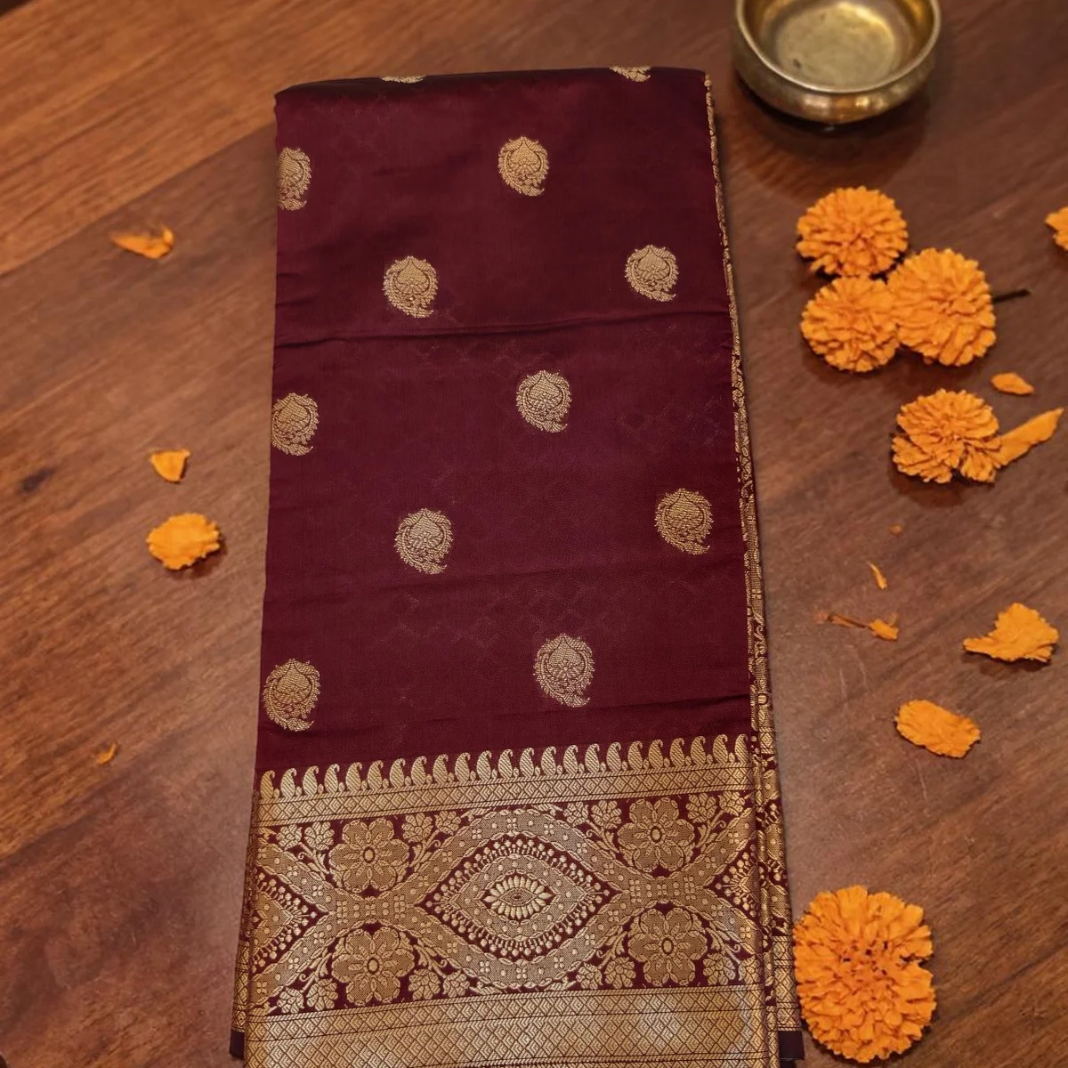 Coffee Banarasi Semi Silk Saree - Image 1