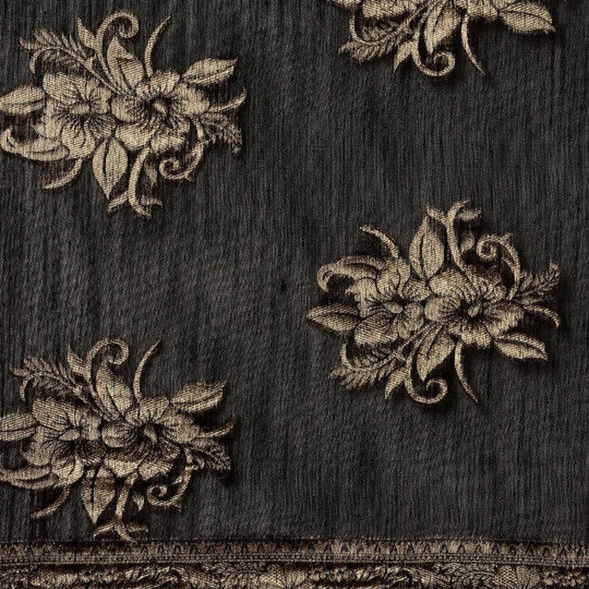 Black Floral Linen Blend Banarasi Saree thumbnail 3