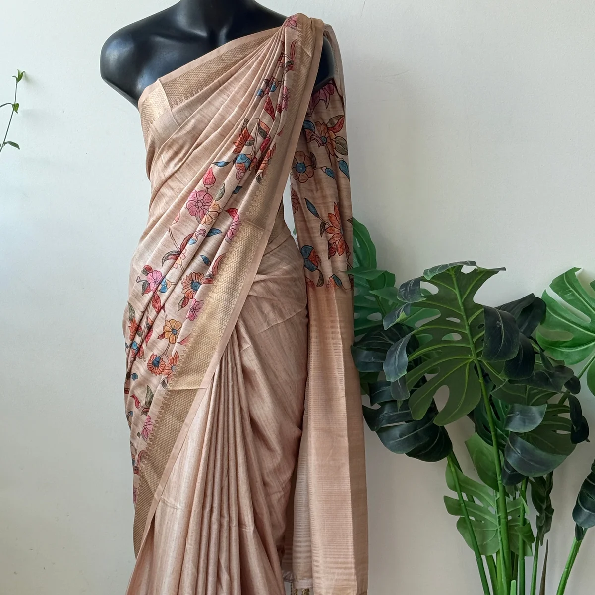 Kalamkari printed Faux raw silk saree thumbnail 2