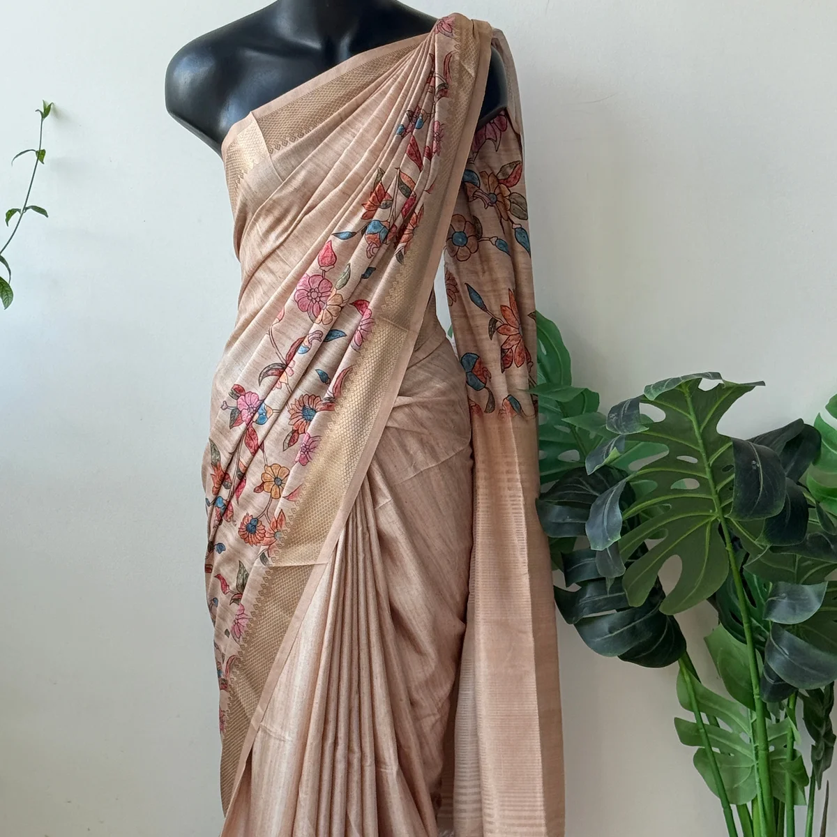 Kalamkari printed Faux raw silk saree thumbnail 3