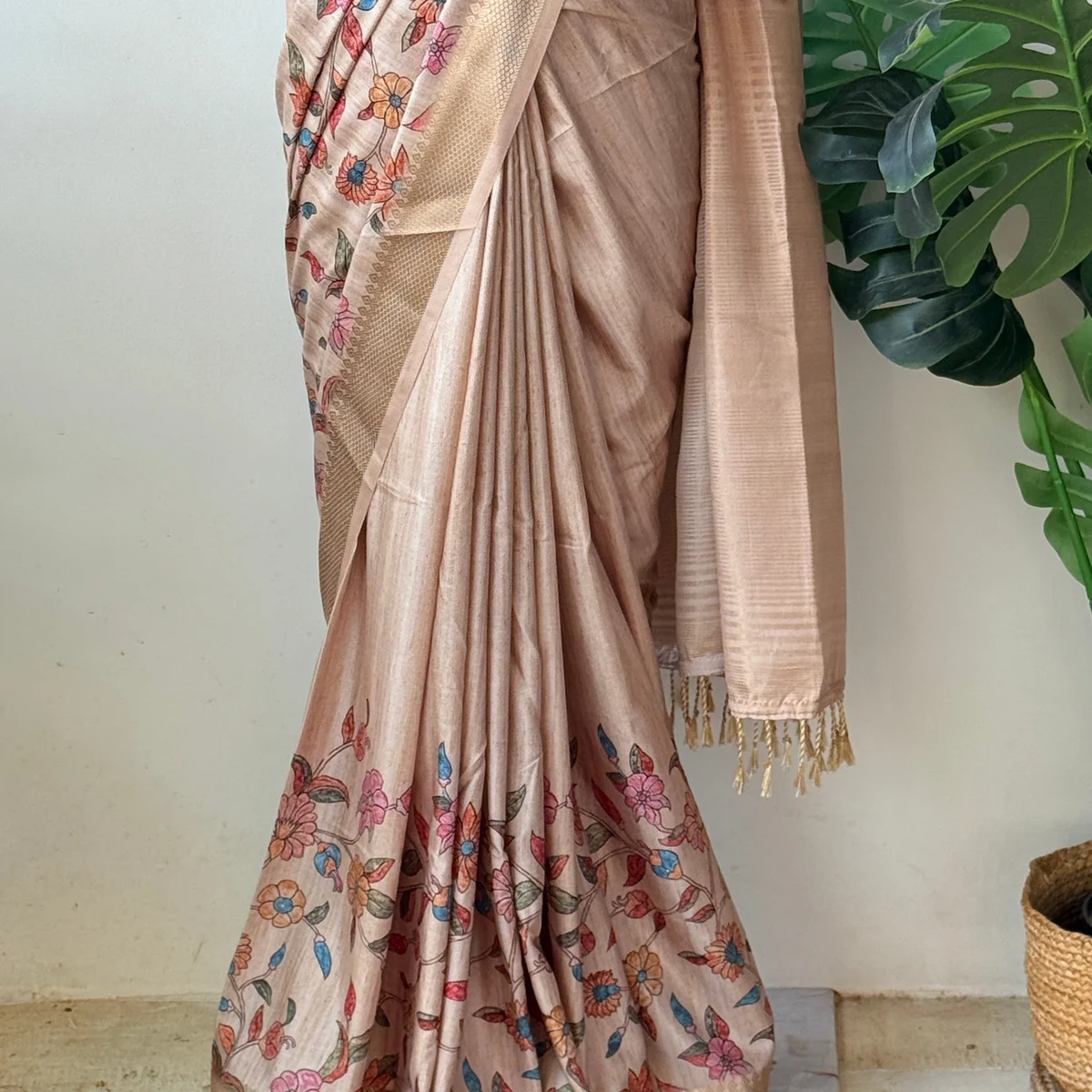 Kalamkari printed Faux raw silk saree thumbnail 4