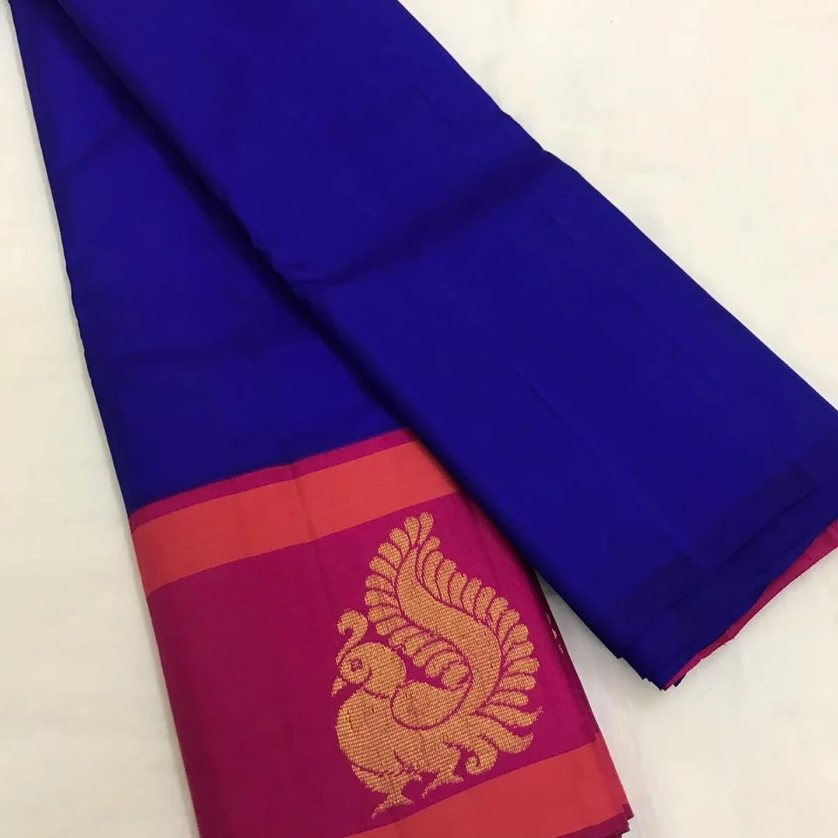 Blue korvai kanjeevaram silk saree thumbnail 2