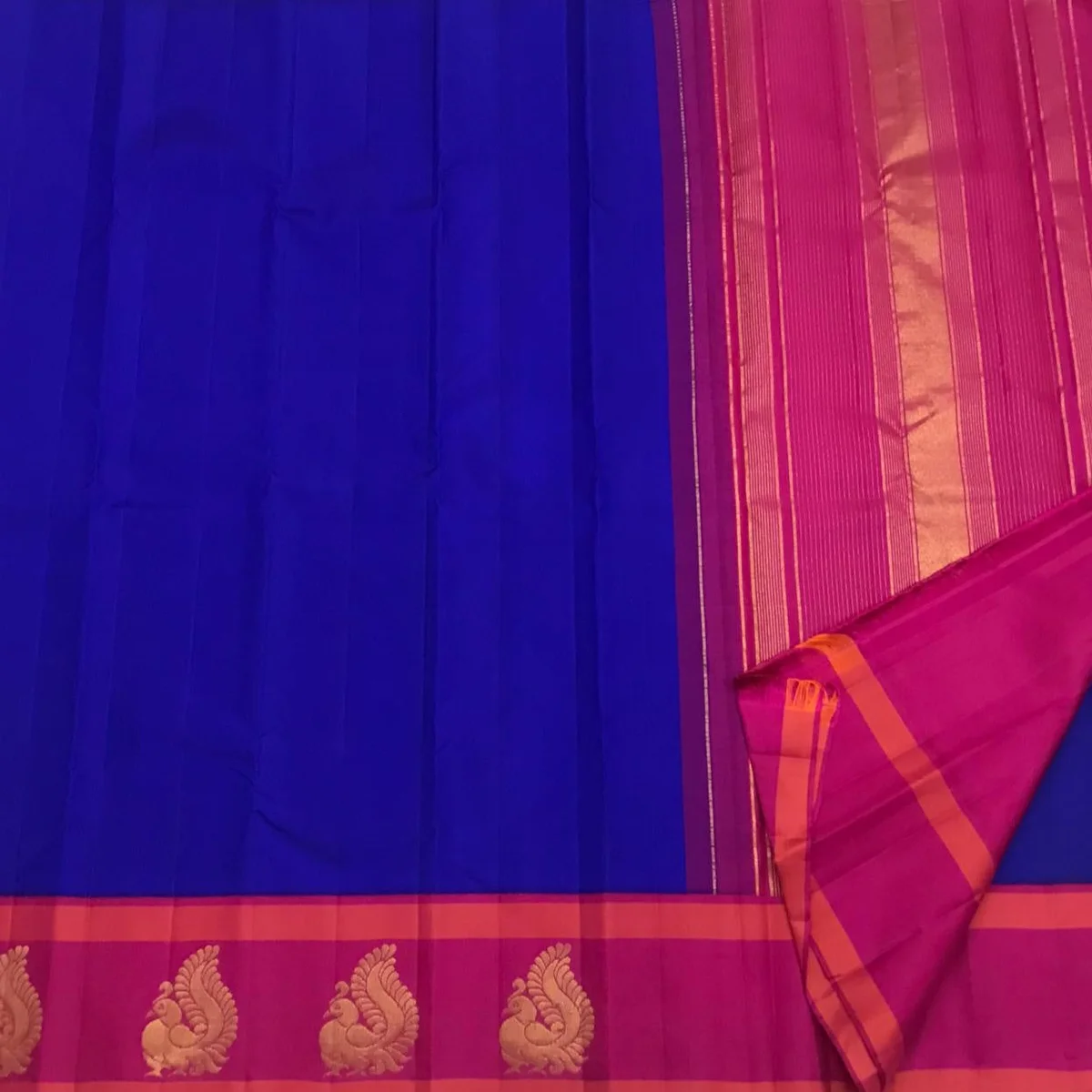 Blue korvai kanjeevaram silk saree thumbnail 4