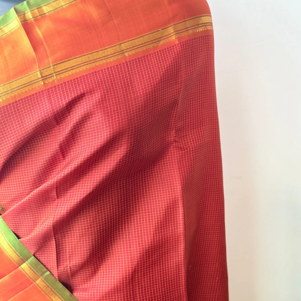Small checked pure silk saree thumbnail 4