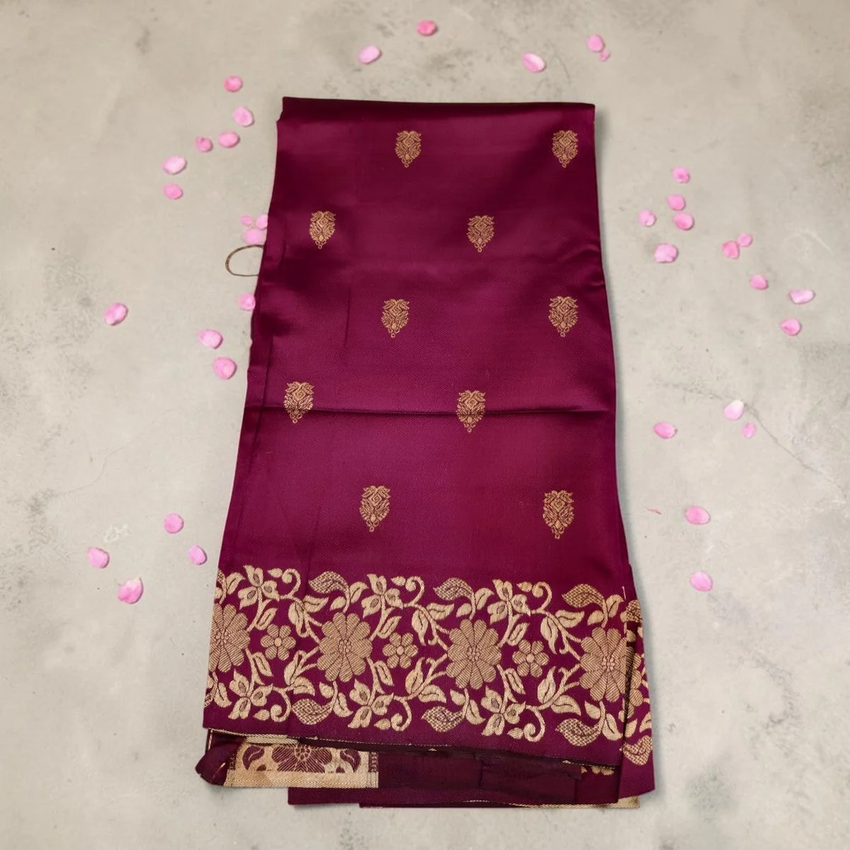 Magenta Banarasi Semi Silk Saree with Gold Zari