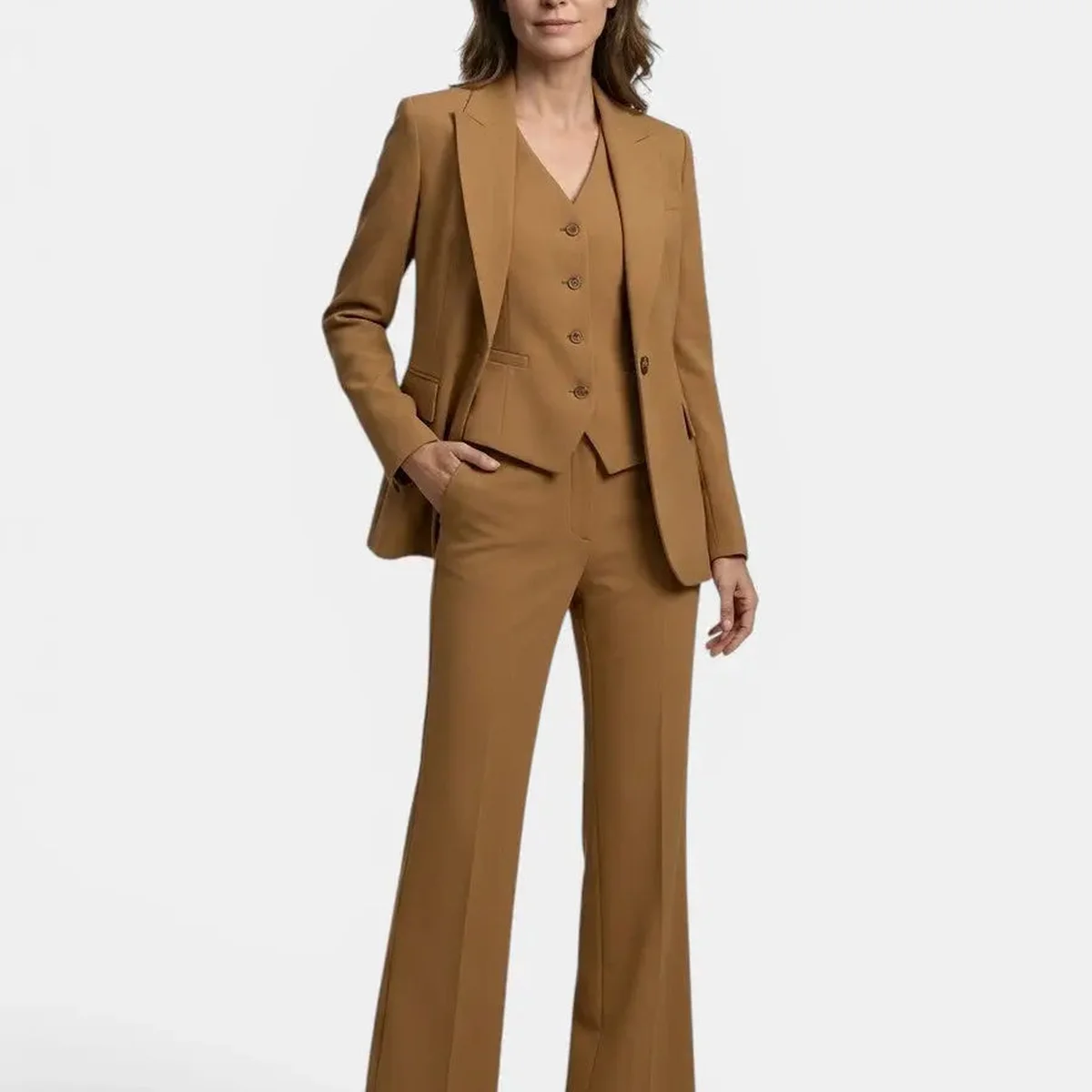 Women's Structured Fabric Three-Piece Suit | Elegant Blazer, Waistcoat & Flared Trousers thumbnail 3