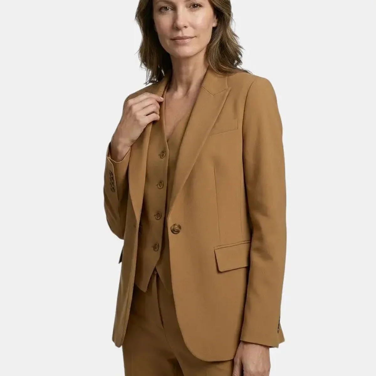 Women's Structured Fabric Three-Piece Suit | Elegant Blazer, Waistcoat & Flared Trousers thumbnail 4