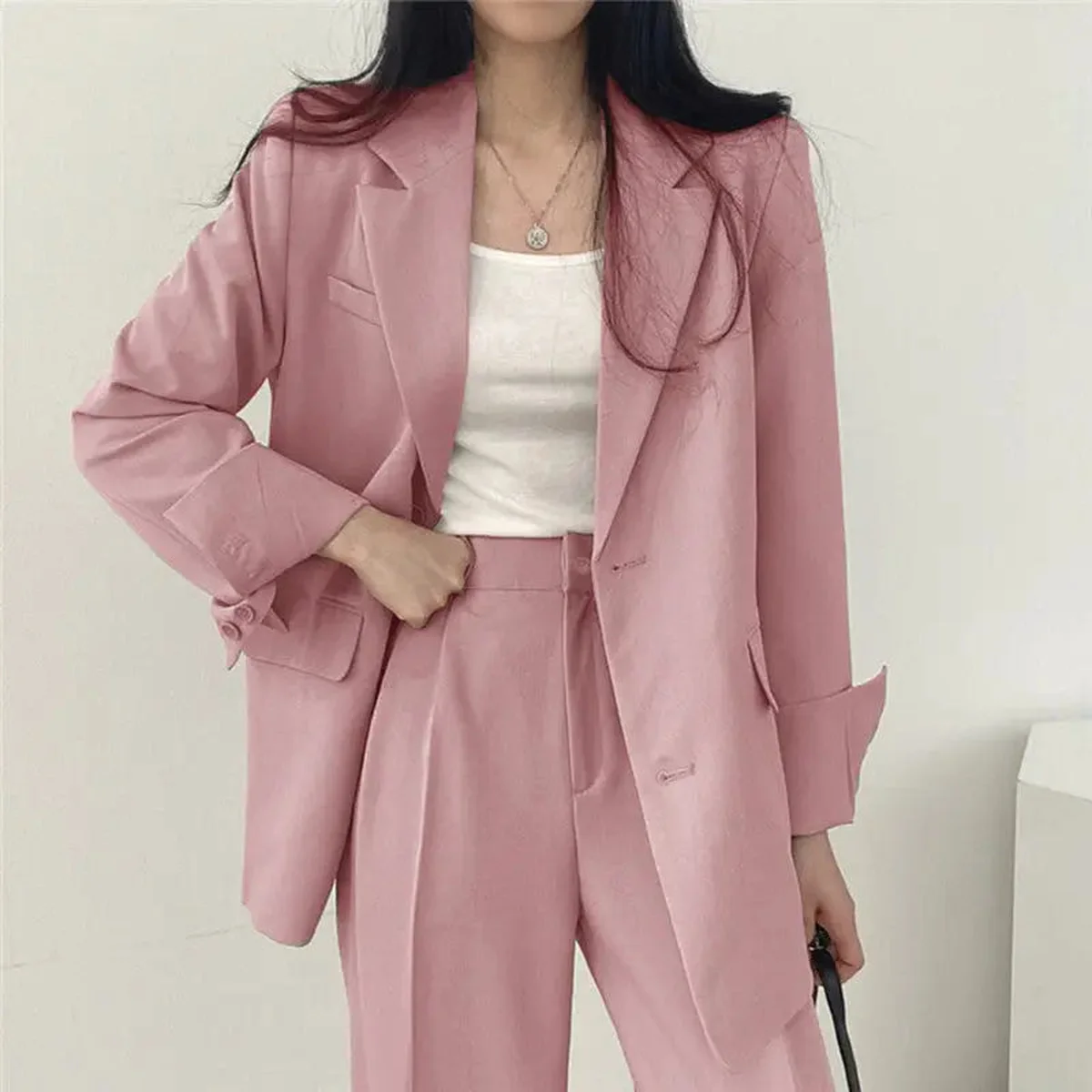 Women's Tailored Blazer Suit Set | Elegant Structured Blazer & Wide Leg Trousers thumbnail 2