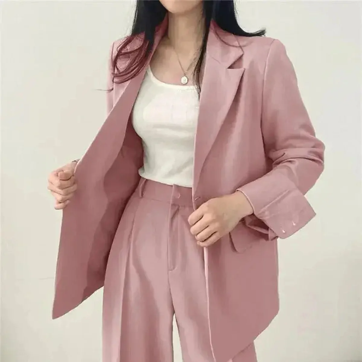 Women's Tailored Blazer Suit Set | Elegant Structured Blazer & Wide Leg Trousers thumbnail 3