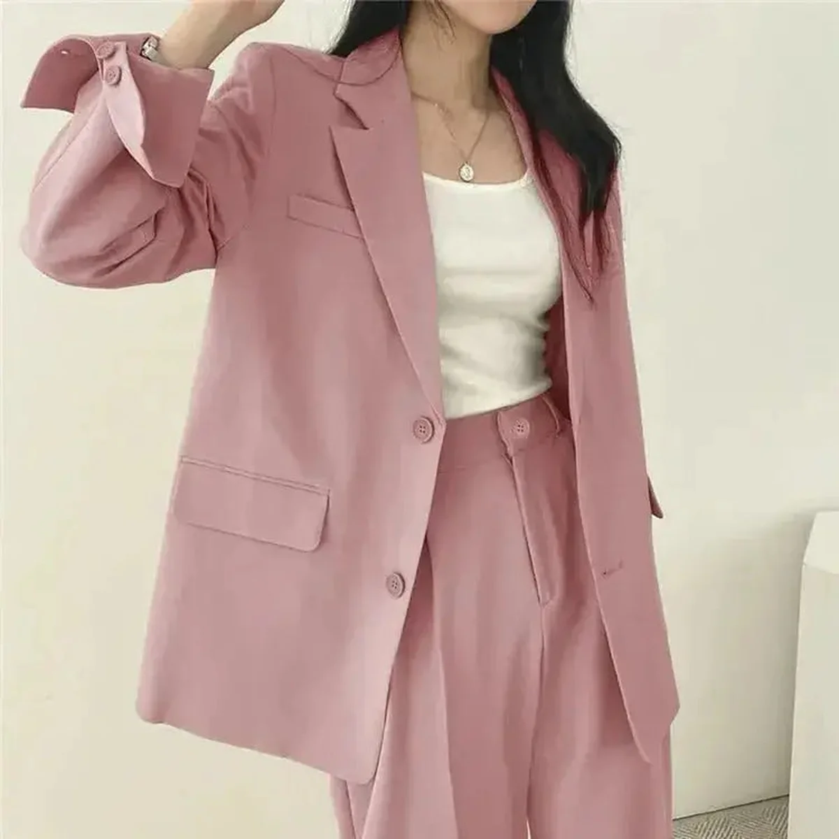 Women's Tailored Blazer Suit Set | Elegant Structured Blazer & Wide Leg Trousers thumbnail 4