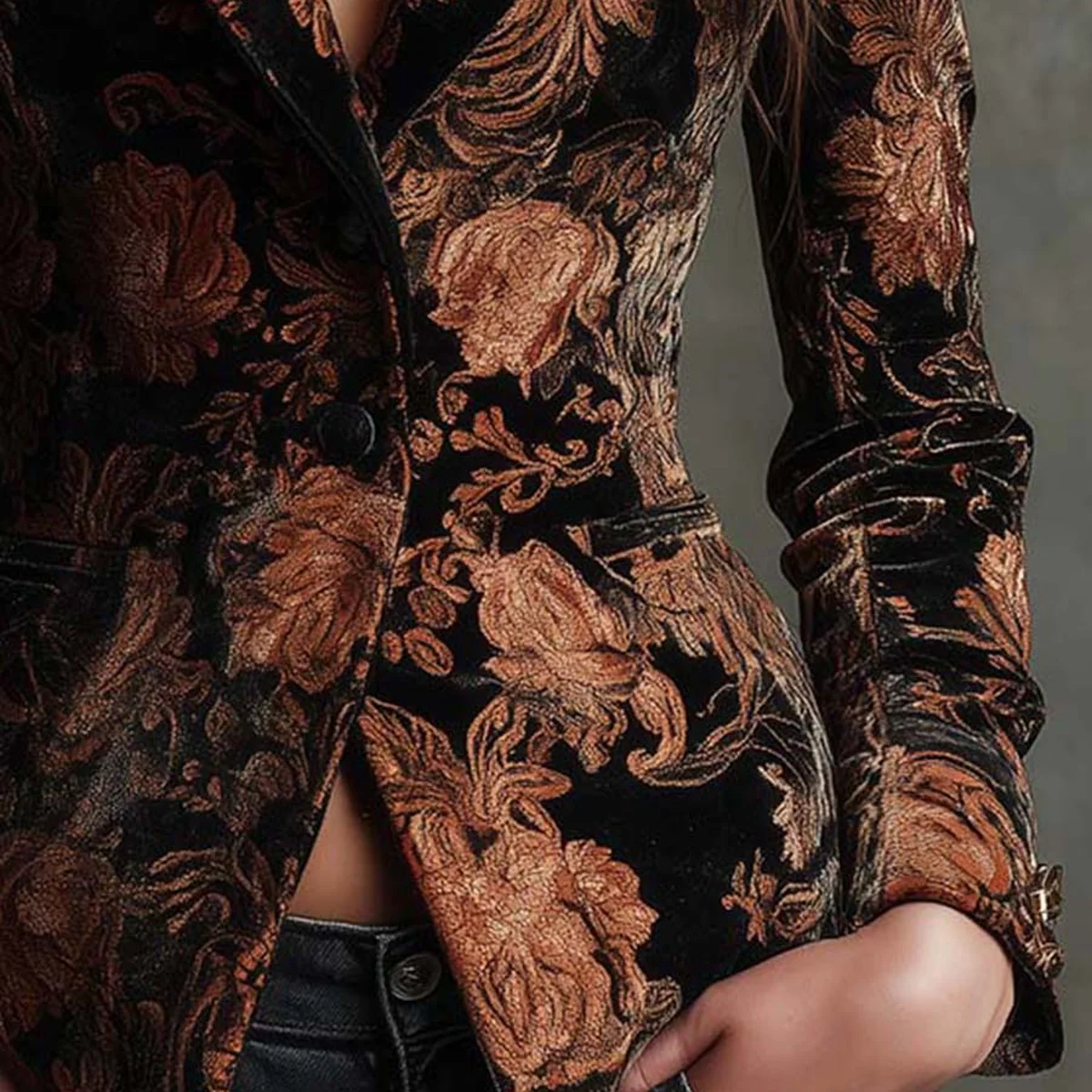 Arabella | Black and Bronze Floral Tailored Blazer thumbnail 4