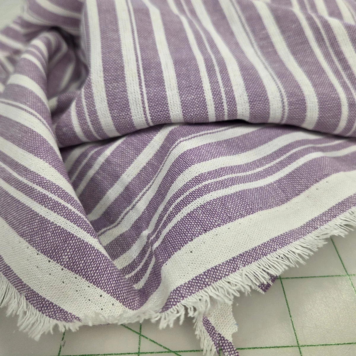 Fashion Yarn Dyed Viscose Linen Multi-Stripe Lavender Purple 200GSM Woven- by the yard