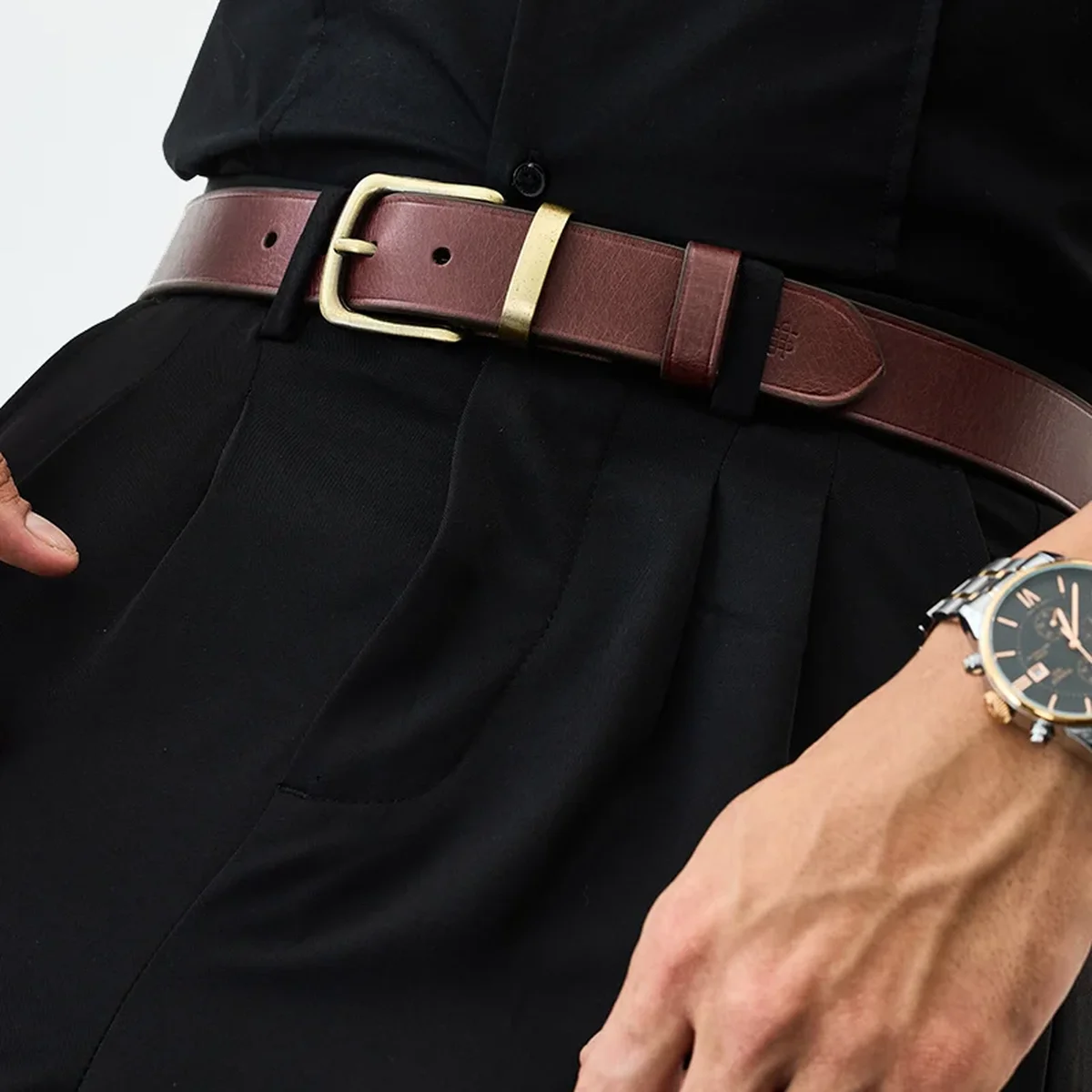 Burgundy Metal Loop Leather Belt