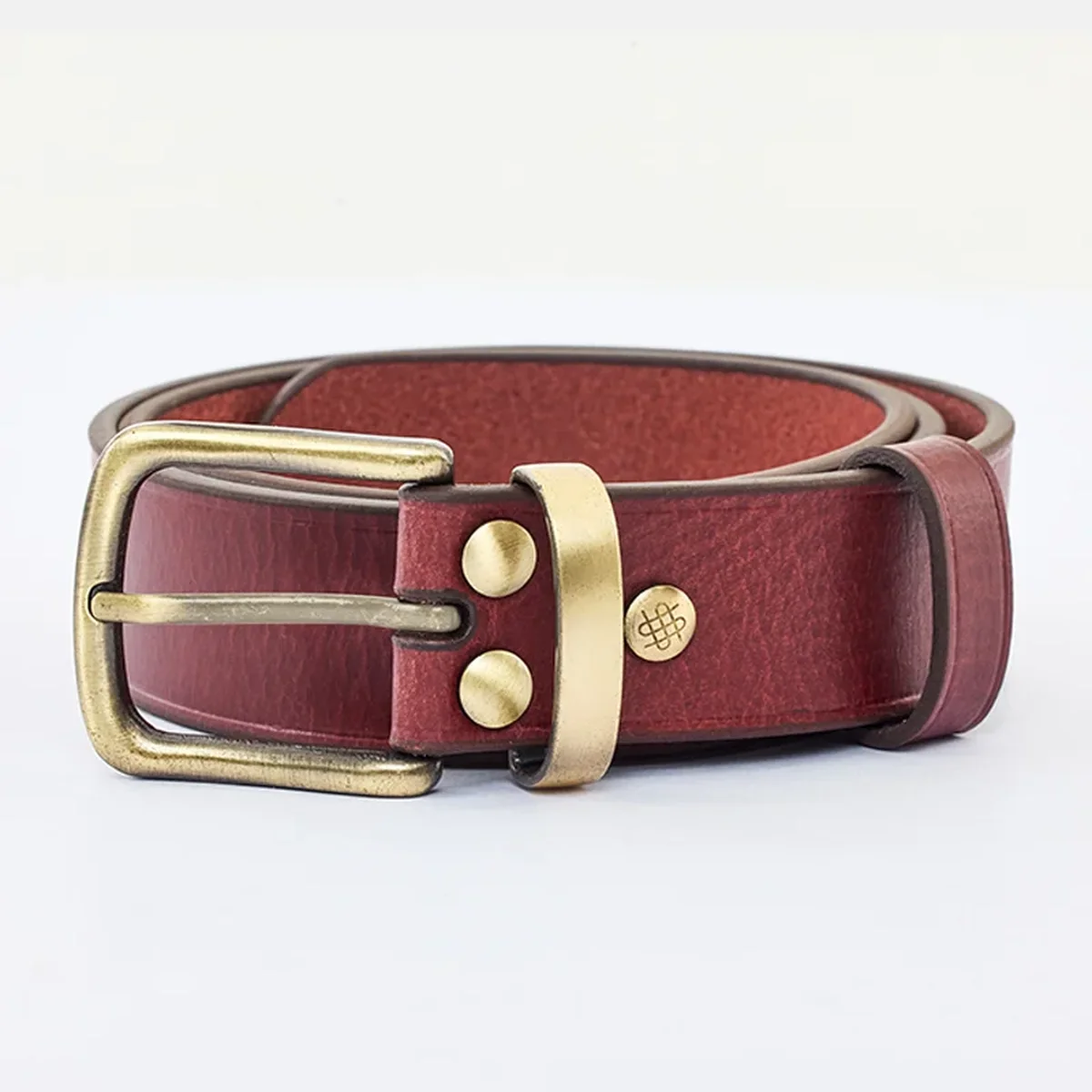 Burgundy Metal Loop Leather Belt thumbnail 1