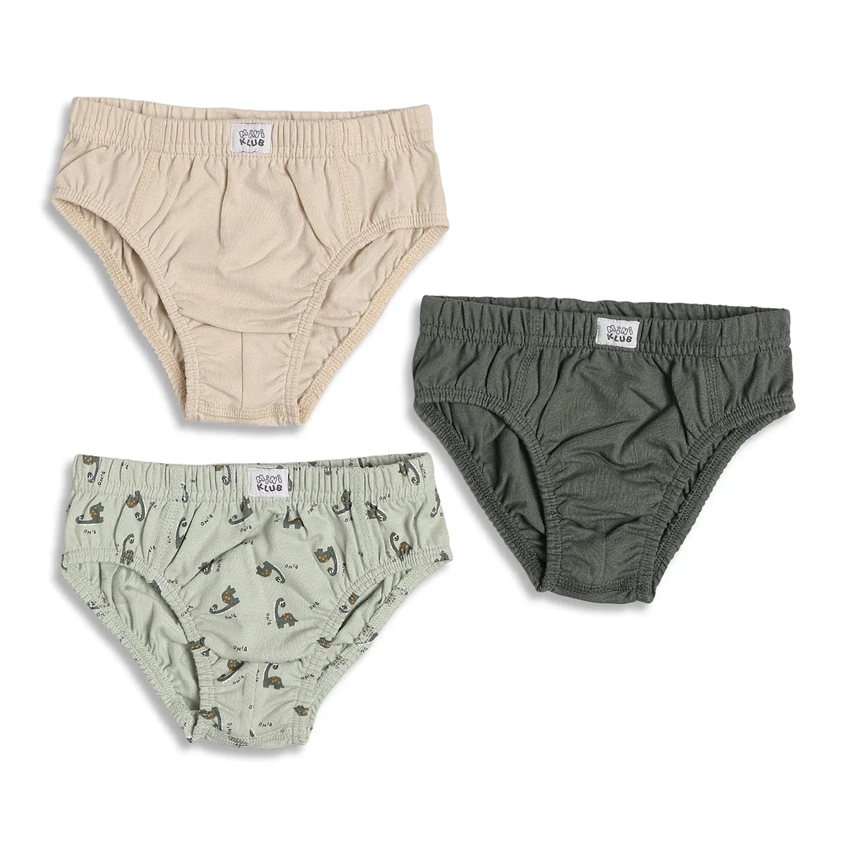 Baby Boys Printed & Solid Cotton Innerwear Briefs Pack of 3, Beige, Green and Light Green
