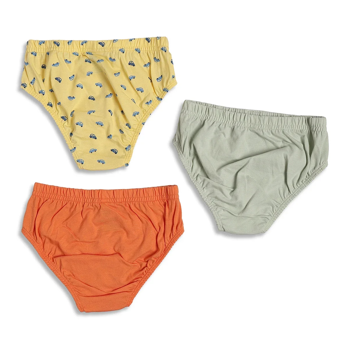 Baby Boys Printed & Solid Cotton Innerwear Briefs Pack of 3, Yellow, Orange and Light Green thumbnail 1