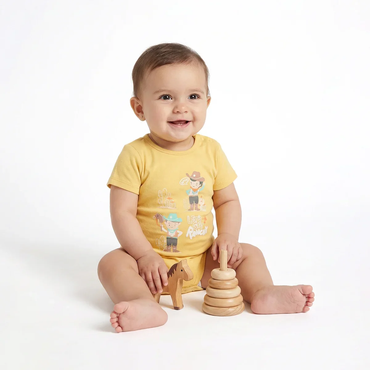 Baby Boys Printed and Striped Bodysuits Pack of 2, Yellow and White thumbnail 3