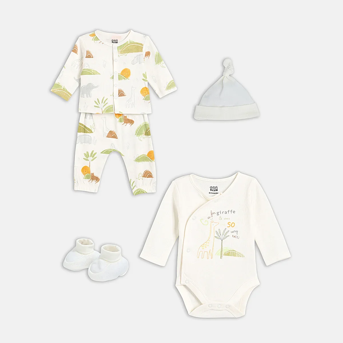 Baby Boys Printed Bodysuit with Shirt, Pants, Cap and Booties Set of 5, Cream