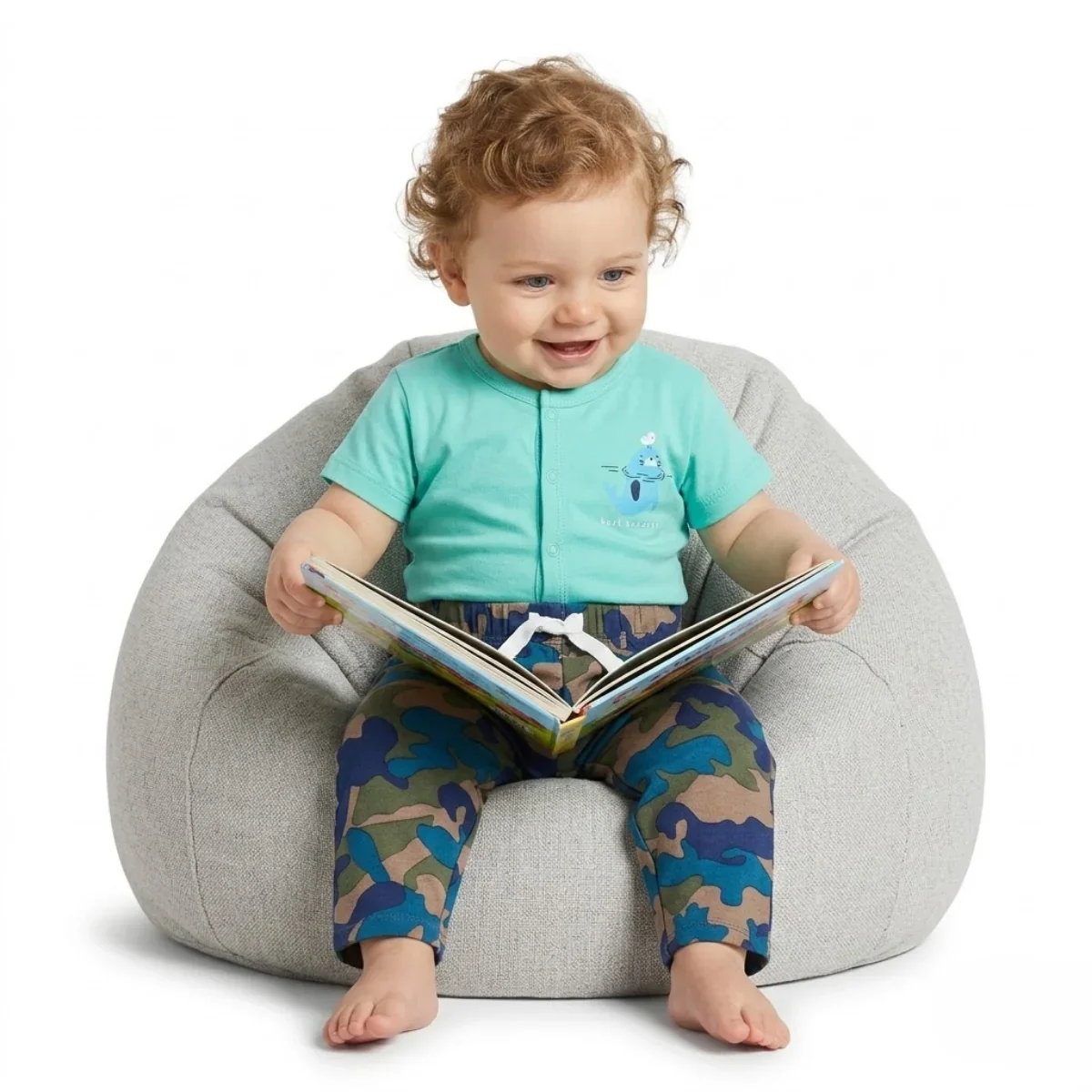 Baby Boys Pack Of 3 Cotton Printed Knit Bottom, Blue & Grey thumbnail 1