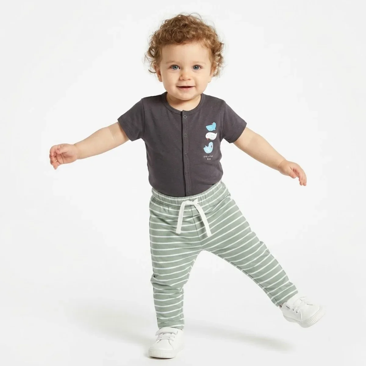 Baby Boys Pack Of 3 Cotton Printed Knit Bottom, Blue & Grey thumbnail 2