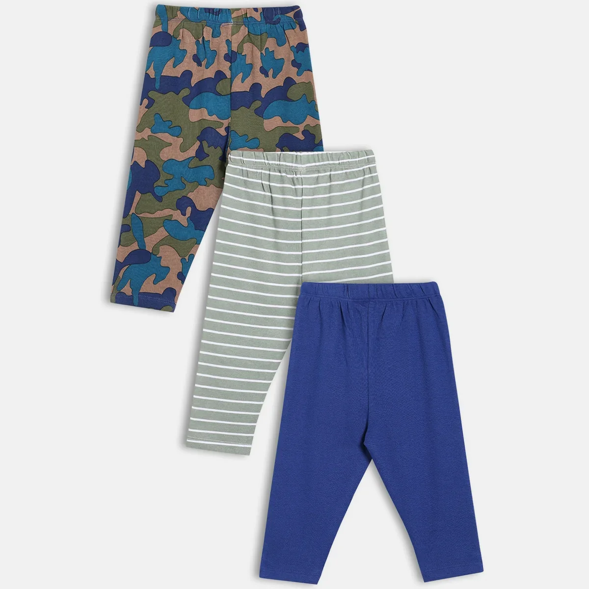 Baby Boys Pack Of 3 Cotton Printed Knit Bottom, Blue & Grey thumbnail 3
