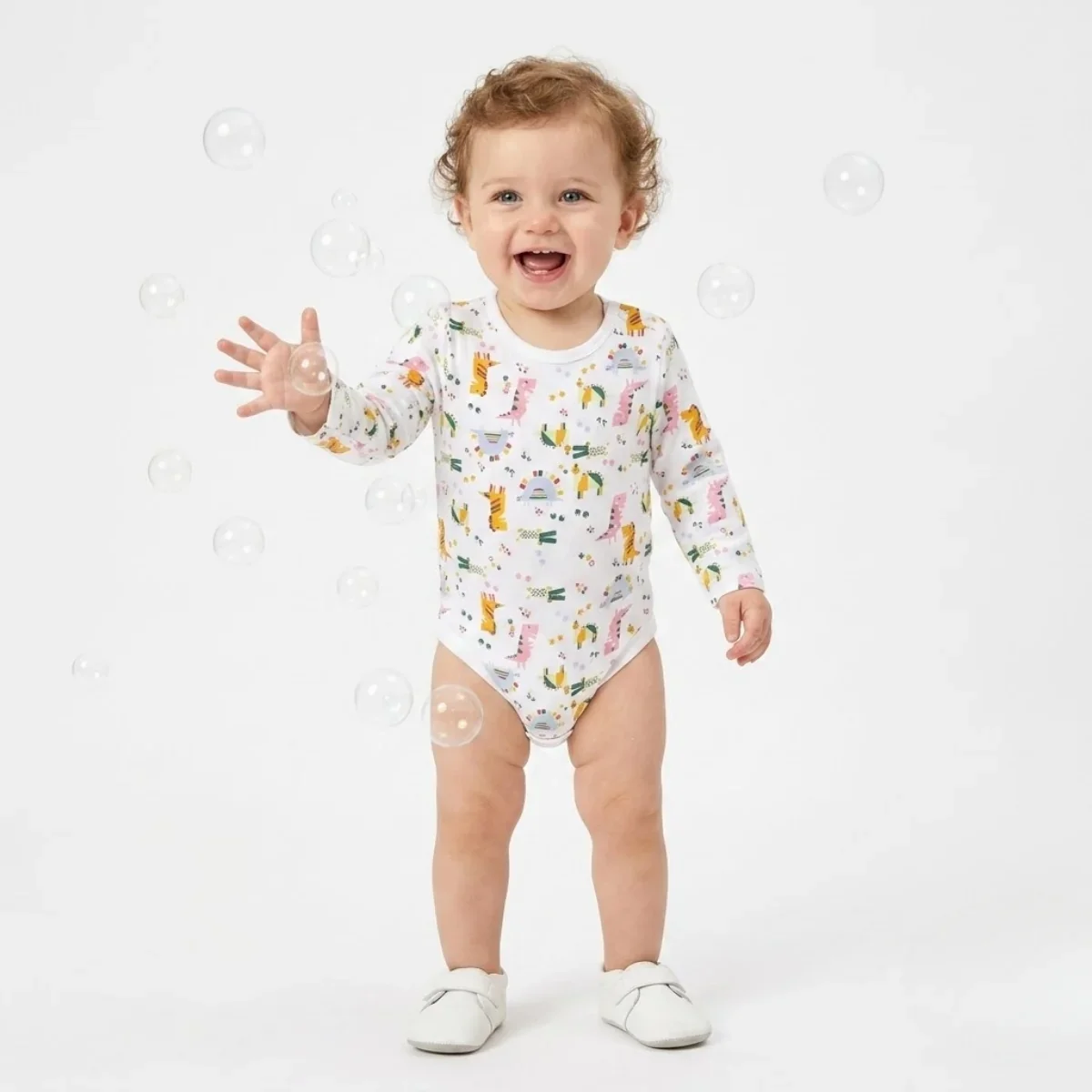 Baby Boys Pack Of 3 Cotton Printed Round Neck Long Sleeve Body Suit - White & Blue thumbnail 1