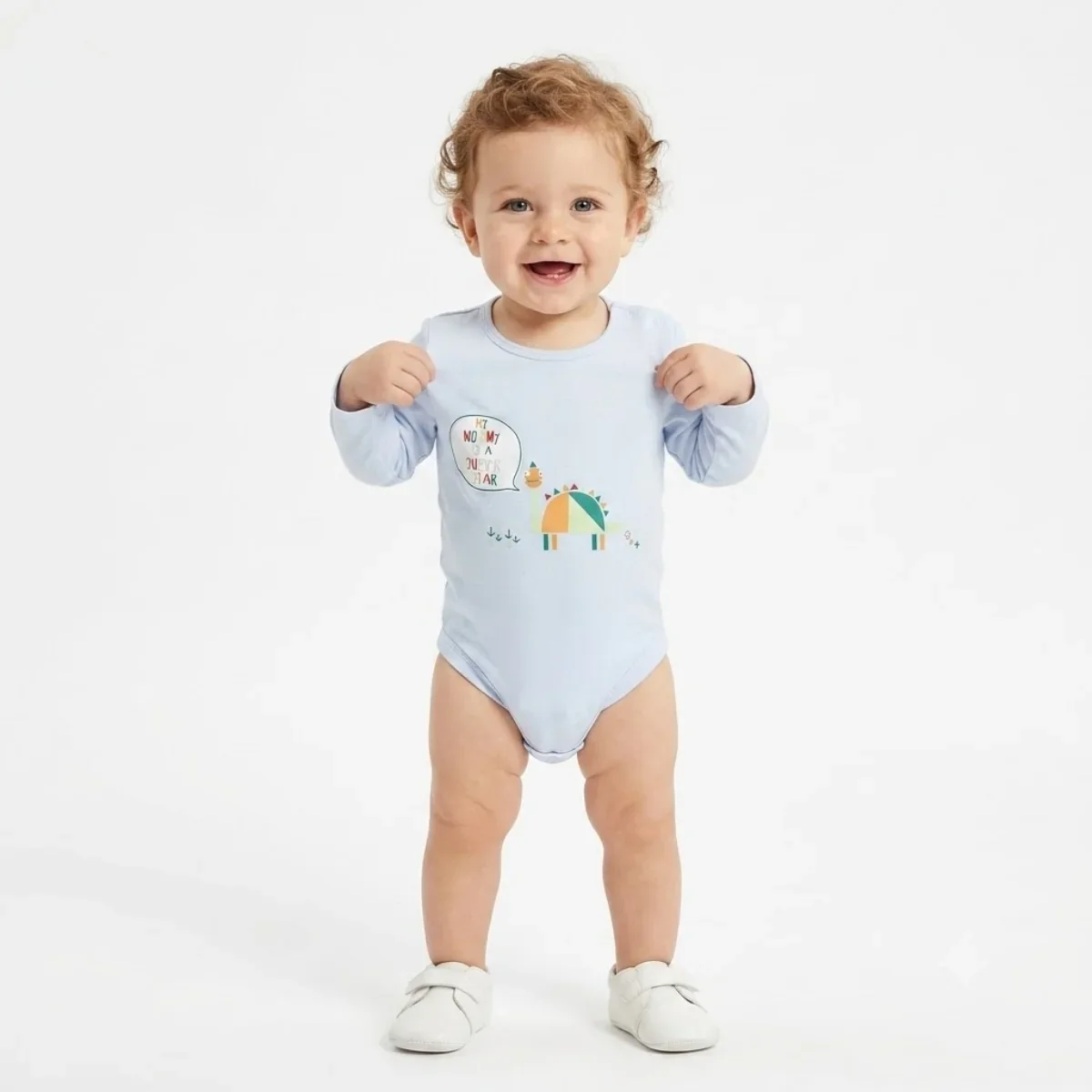 Baby Boys Pack Of 3 Cotton Printed Round Neck Long Sleeve Body Suit - White & Blue thumbnail 2
