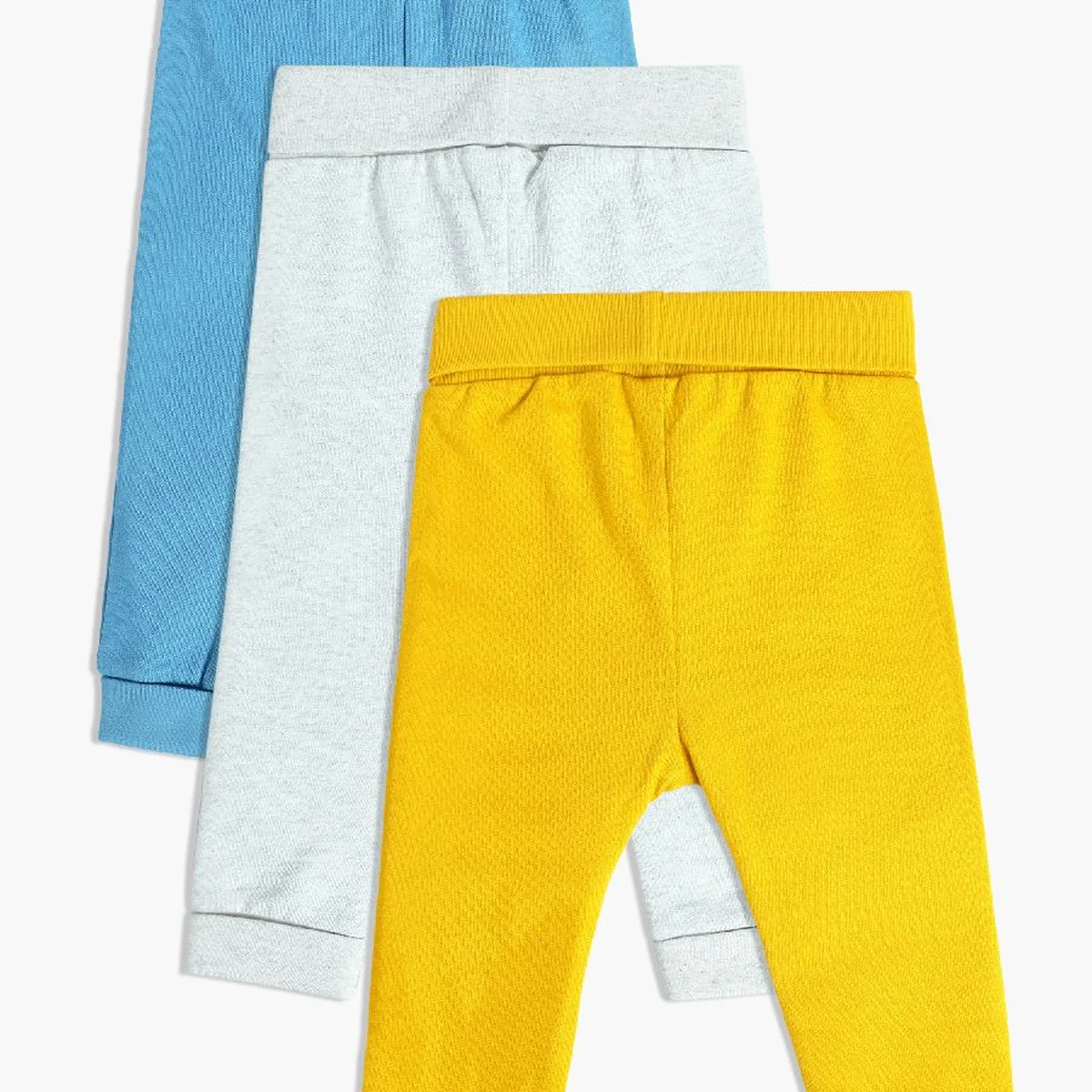 Baby Boys Pack of 3 Embroidered Knit Jogger Bottoms, Yellow, Blue & Grey thumbnail 3