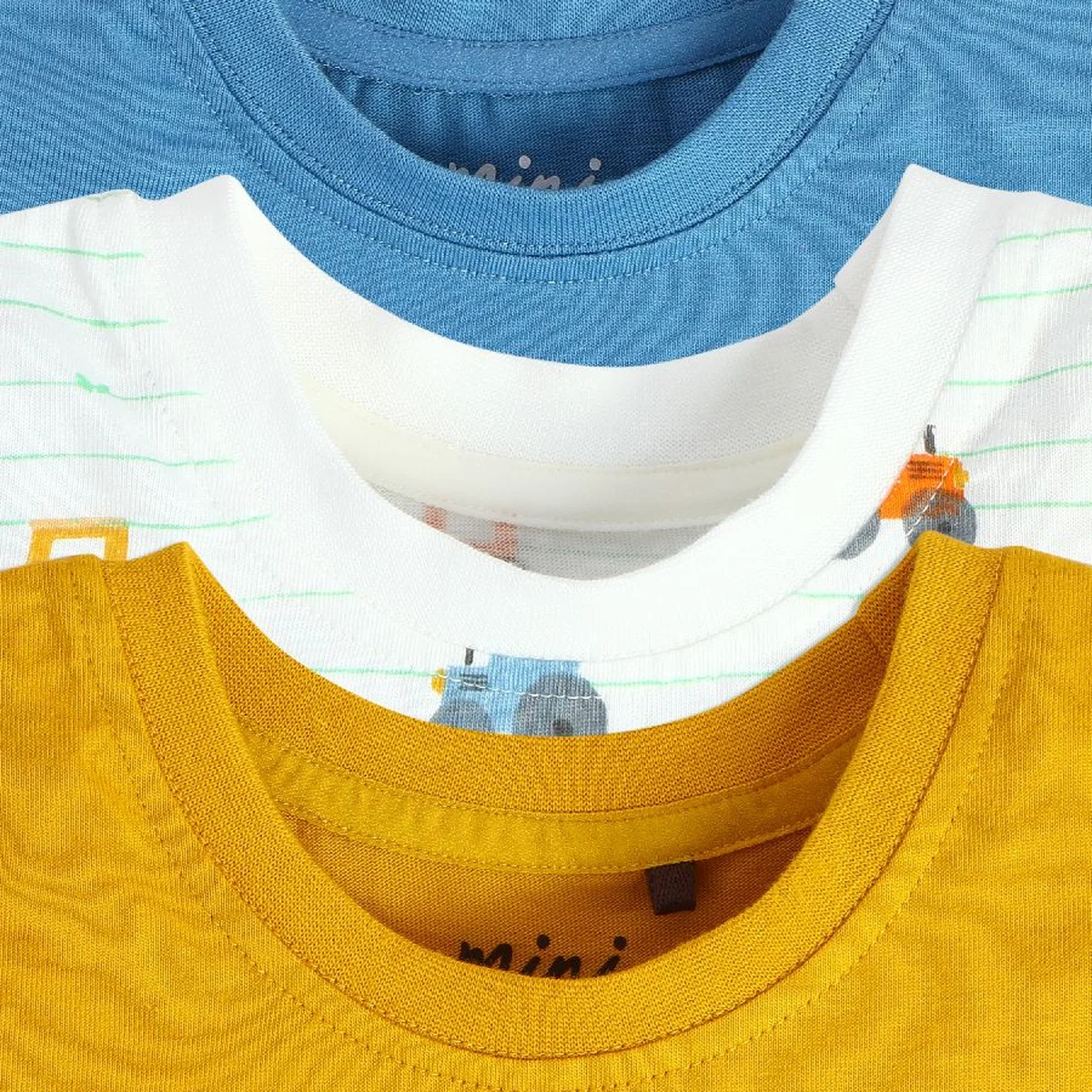 Baby Boys Pack of 3 Farm-Themed Long Sleeve Tops, Blue, White & Yellow thumbnail 3