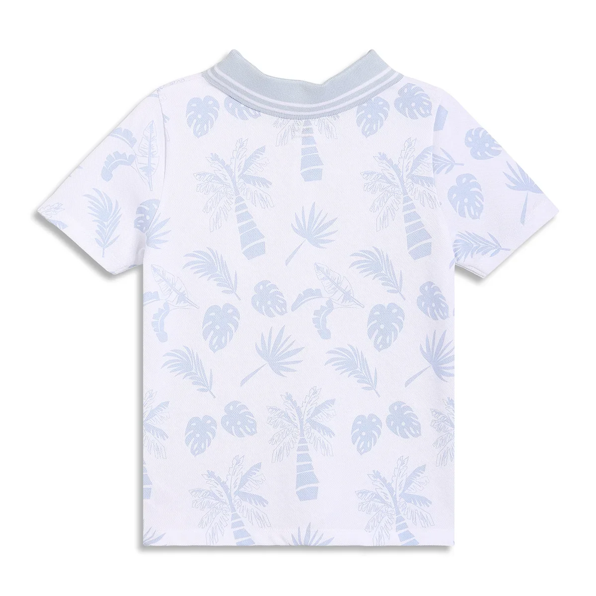 Baby Boys Palm Print Polo T-Shirt, Light Blue and White thumbnail 3