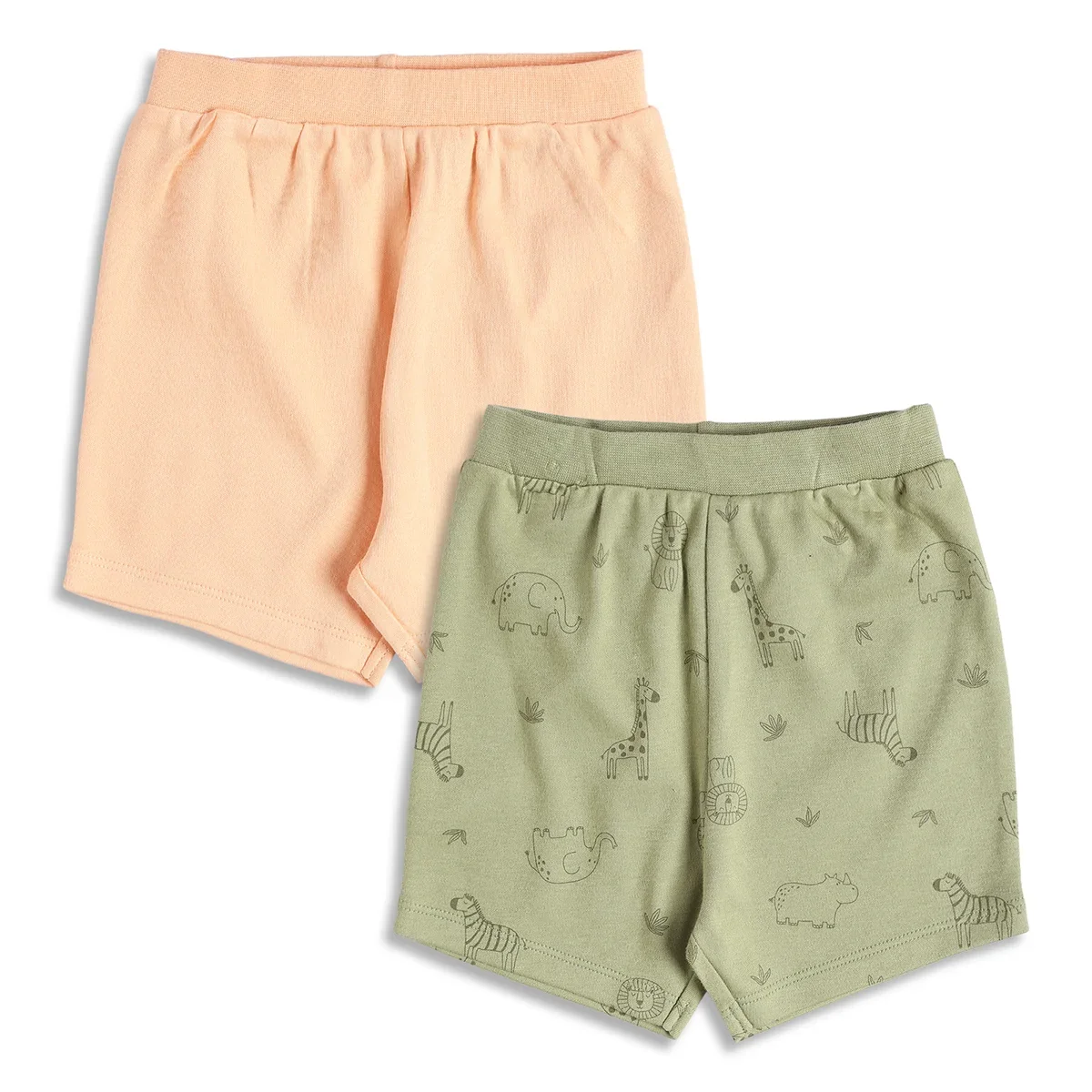 Baby Boys Peach and Olive Green Cotton Printed Shorts Pack of 2 Regular Fit Casual Baby Shorts