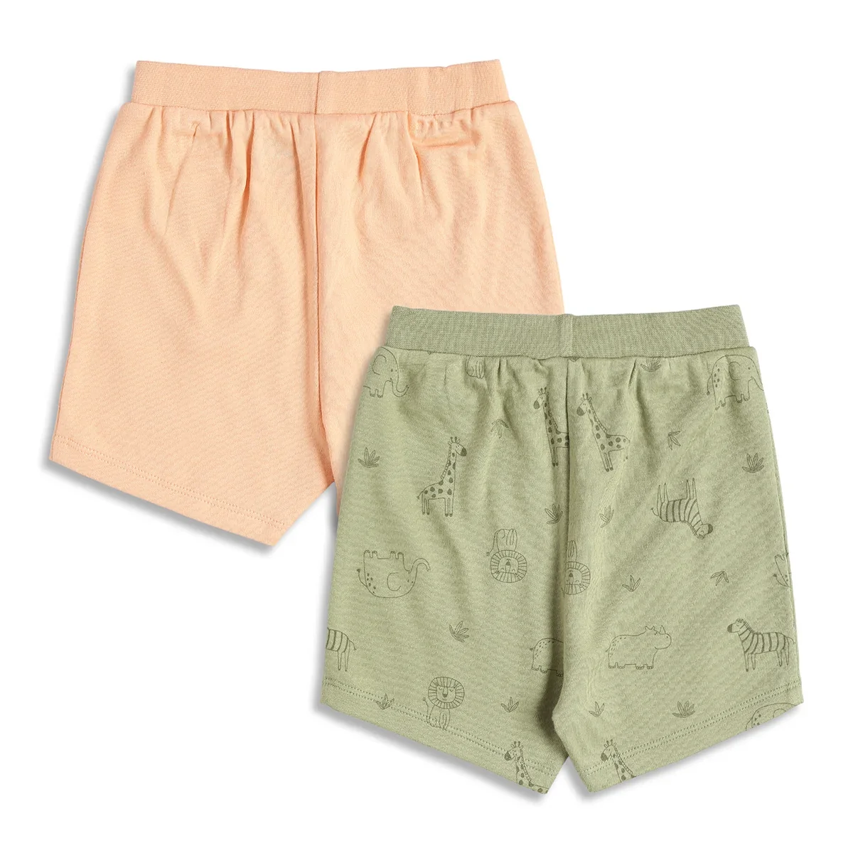 Baby Boys Peach and Olive Green Cotton Printed Shorts Pack of 2 Regular Fit Casual Baby Shorts thumbnail 1