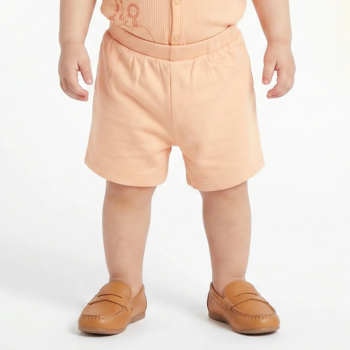 Baby Boys Peach and Olive Green Cotton Printed Shorts Pack of 2 Regular Fit Casual Baby Shorts thumbnail 3