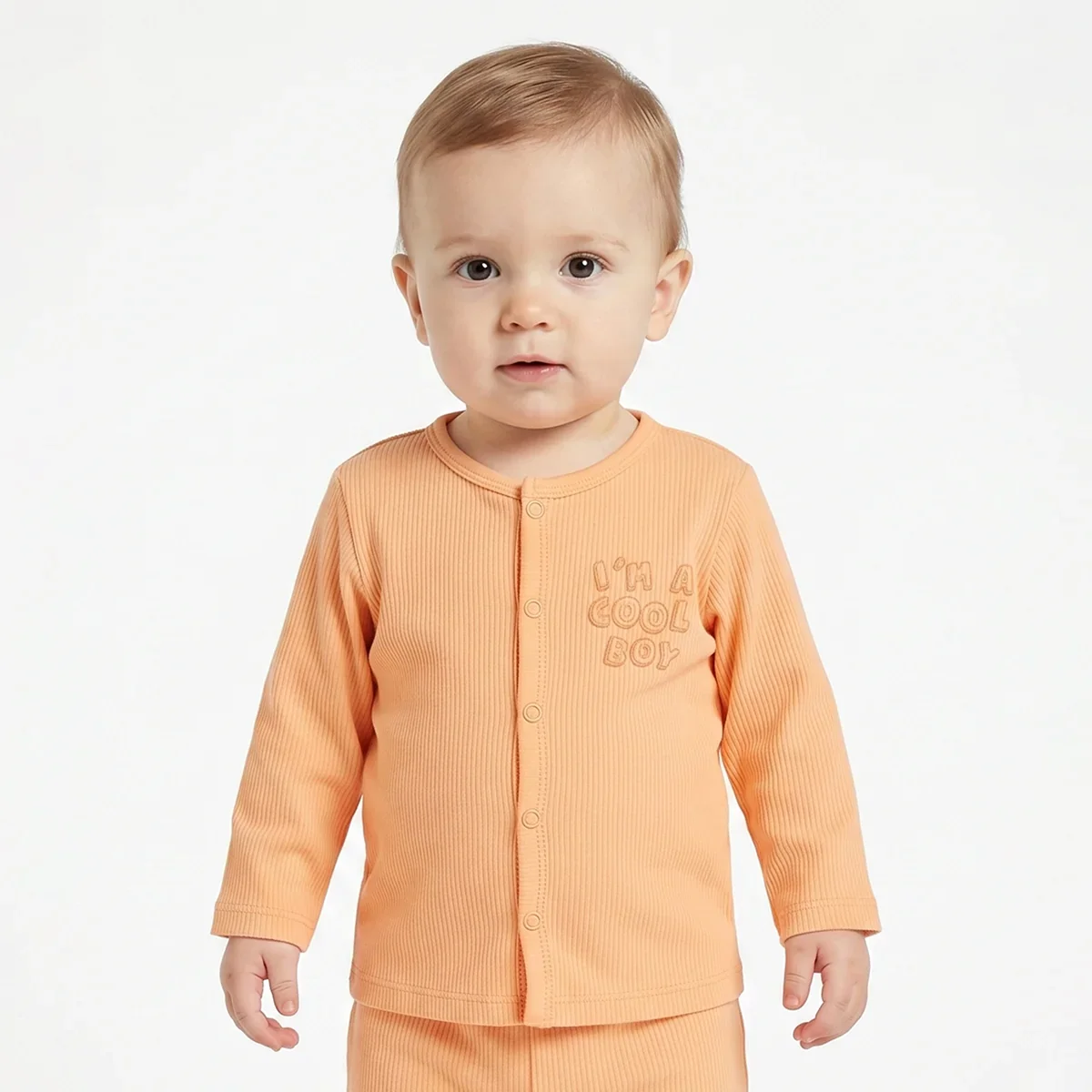 Baby Boys Peach and White Cotton Front Open Full Sleeve Vest Pack of 2 Everyday Essentials thumbnail 3